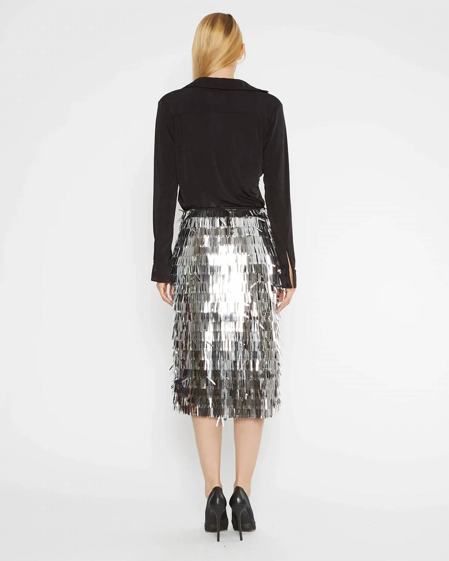 Tinsel Midi Skirt In Silver
