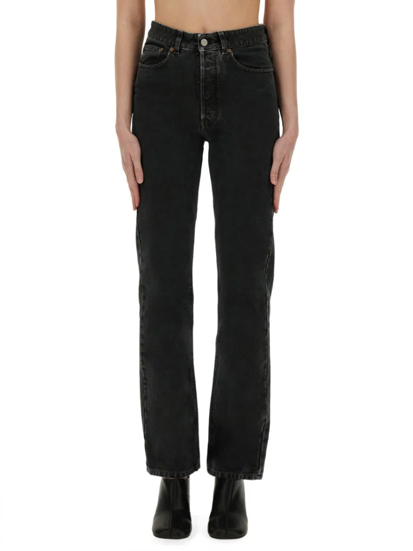 High-Waisted Black Straight Leg Jeans