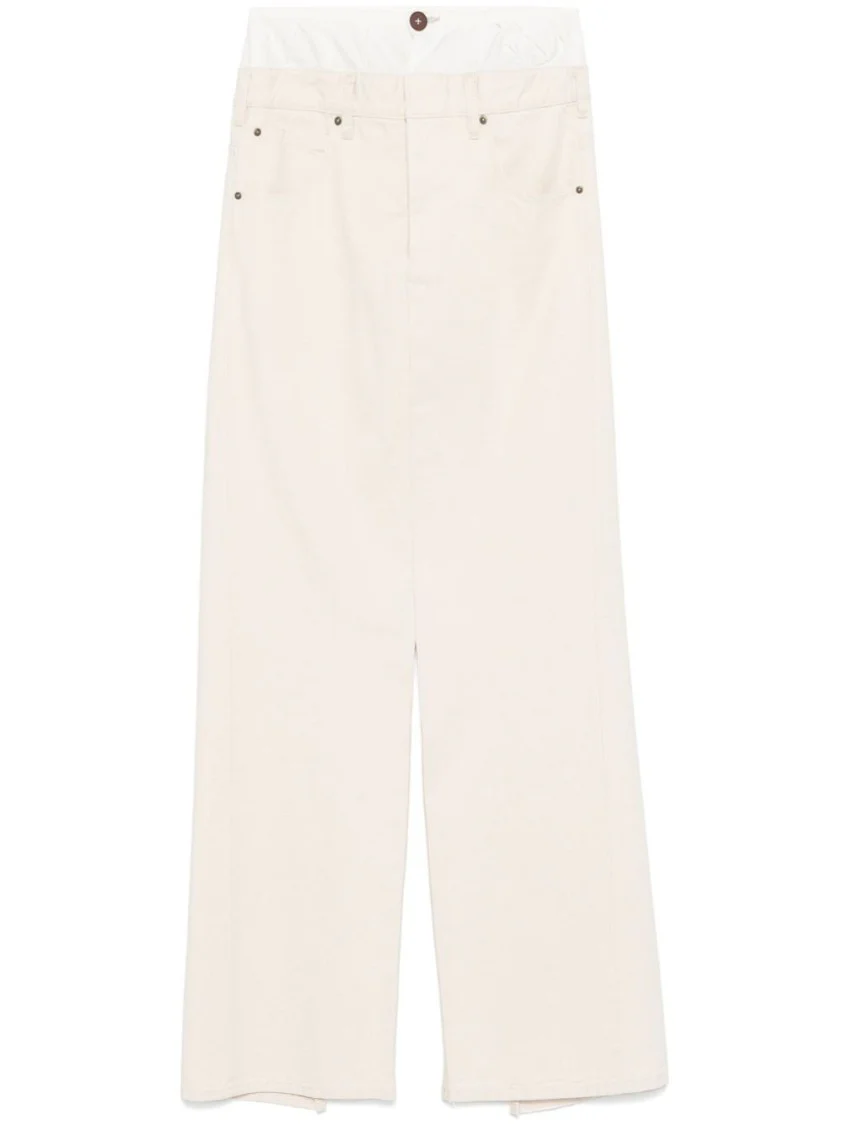 Beige Cotton Denim Long Skirt