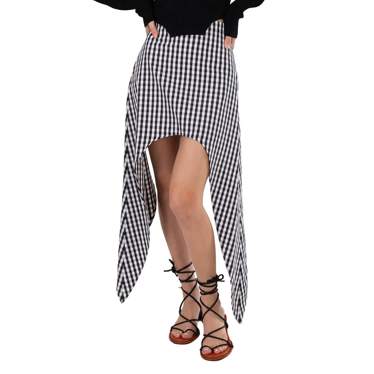 Burberry Ladies Black Gingham Scarf-tie Mini Skirt, Brand Size 4 (US Size 2)