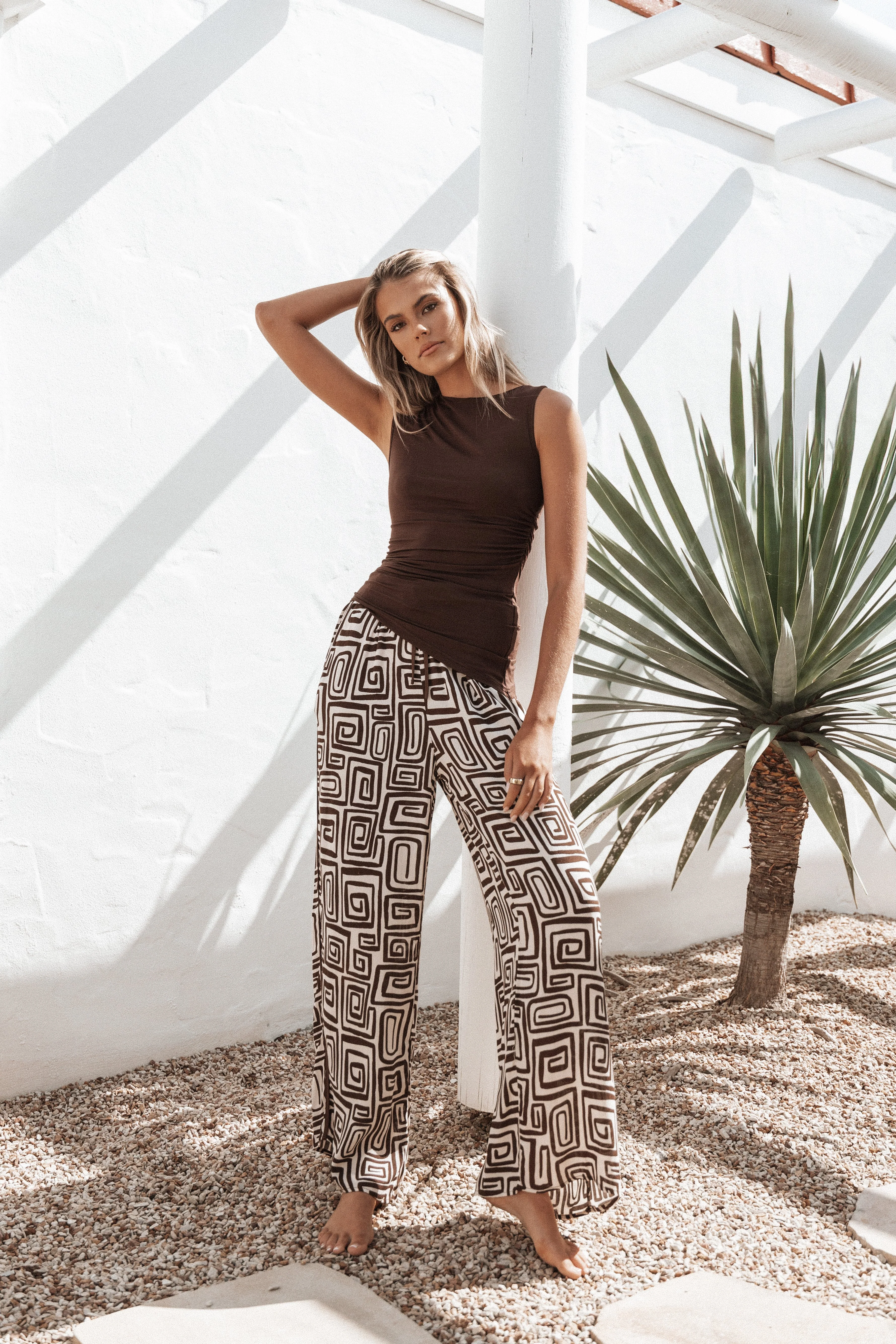 Imogen Pant - Chocolate Brown Print