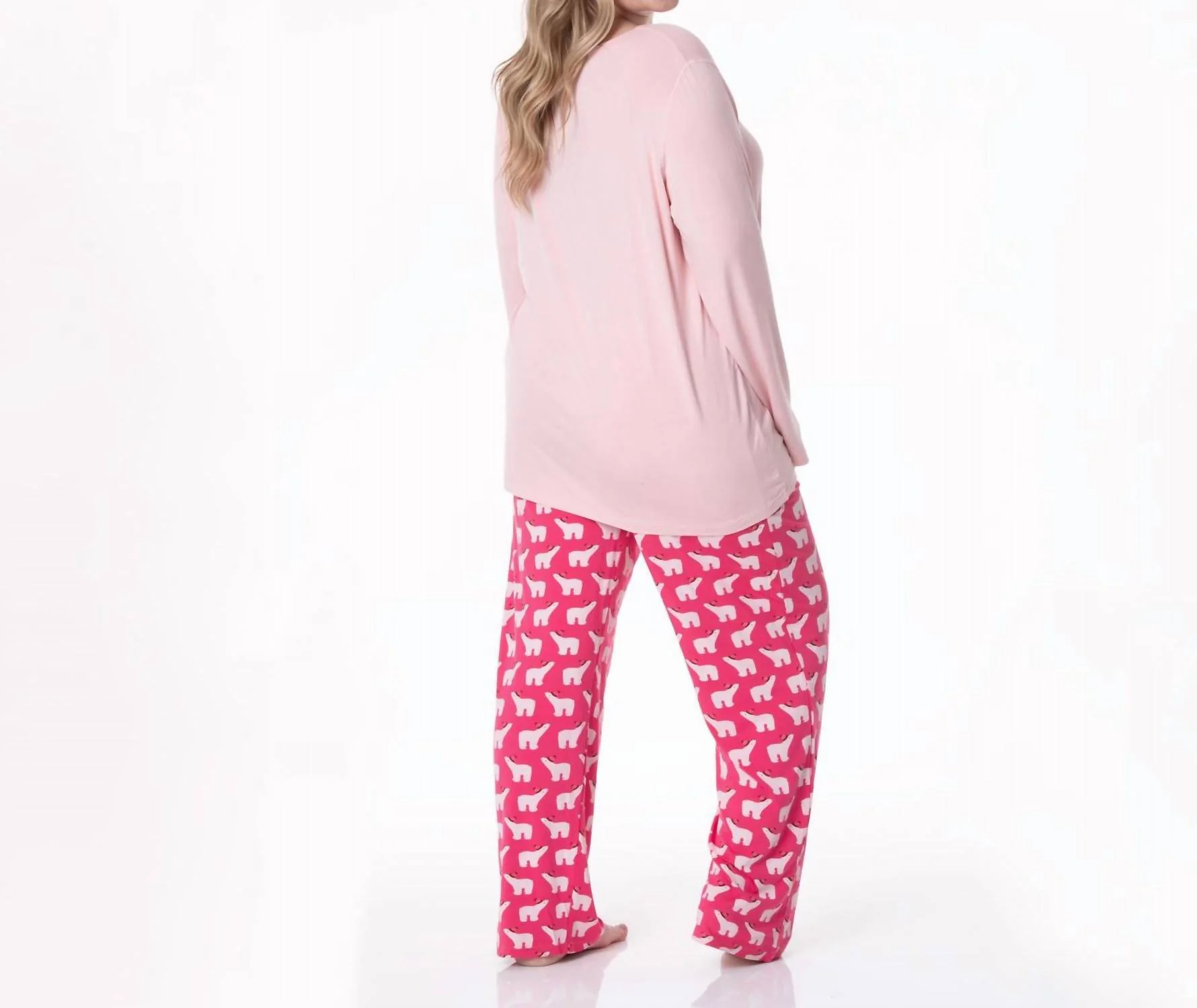 Long Sleeve Tee & Pajama Pants Set In Winter Rose Polar Bears
