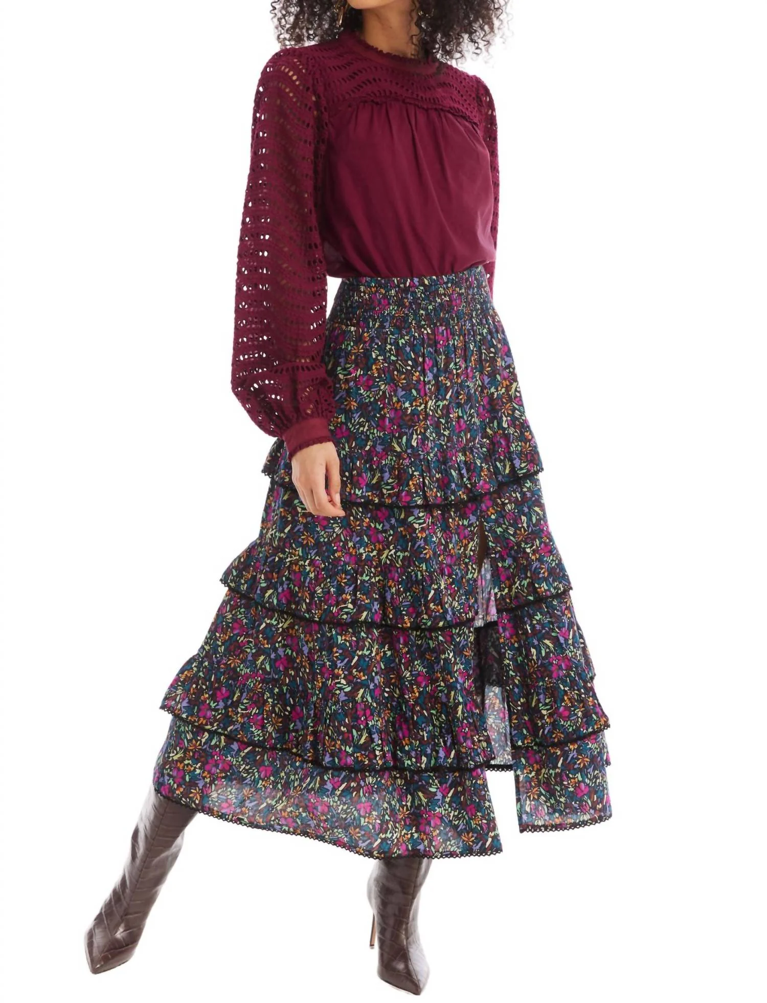 Savannah Midi Skirt In Ditsy Floral