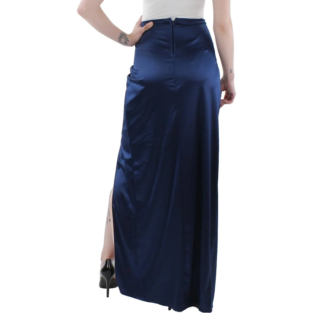 Juniors Womens Satin Side Slit Maxi Skirt