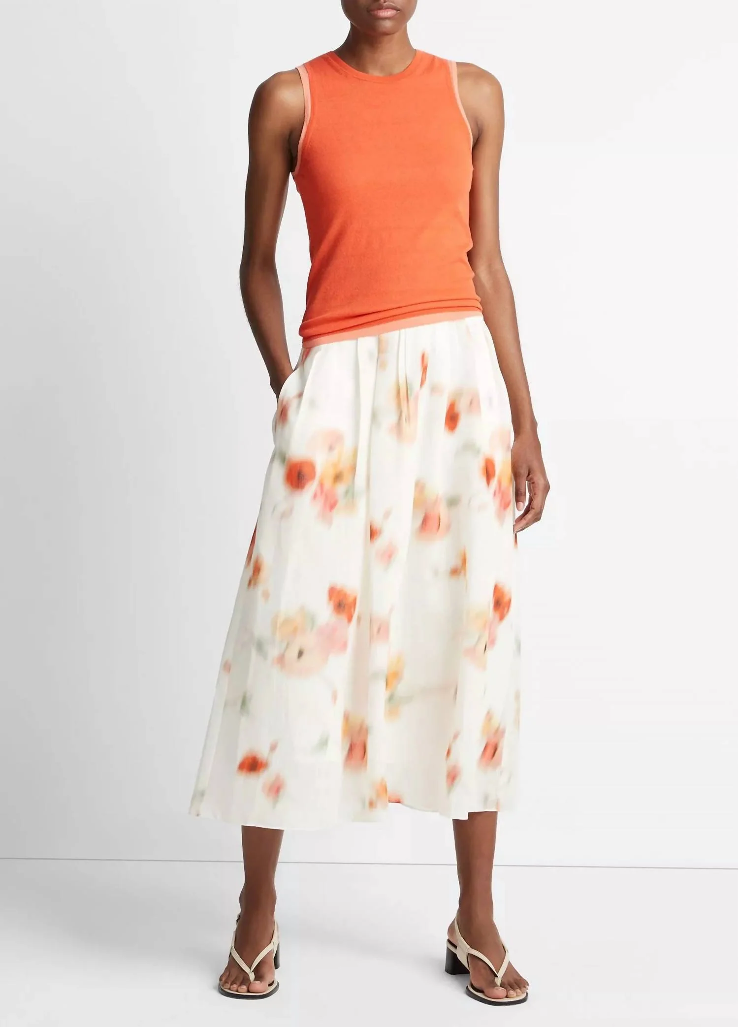 Poppy Blur Gathered Skirt In Cream Dusk