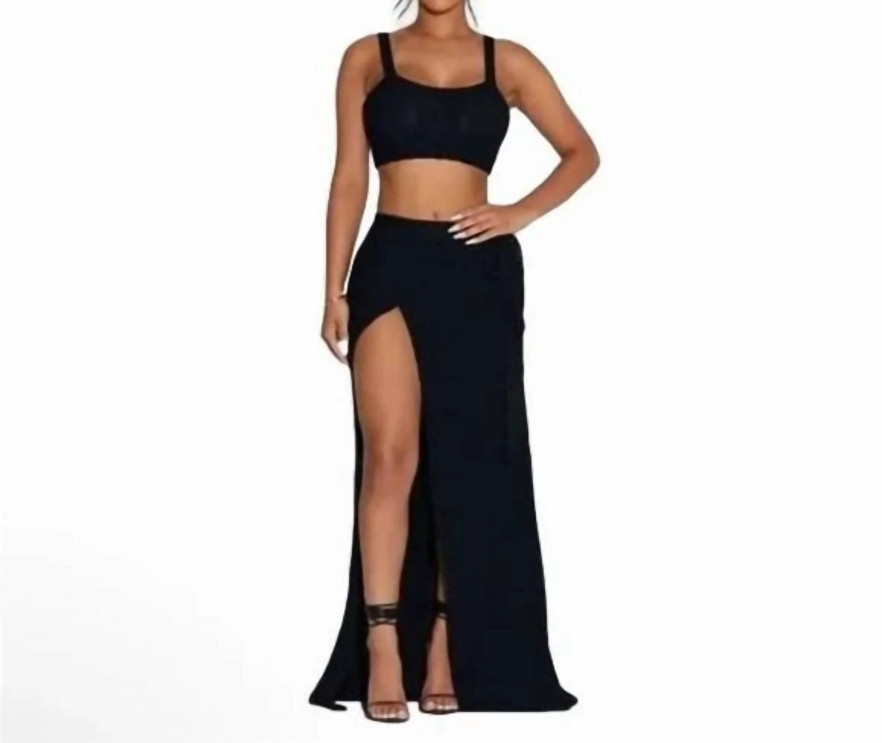 Wrapped In Crochet Collection Maxi Skirt In Black