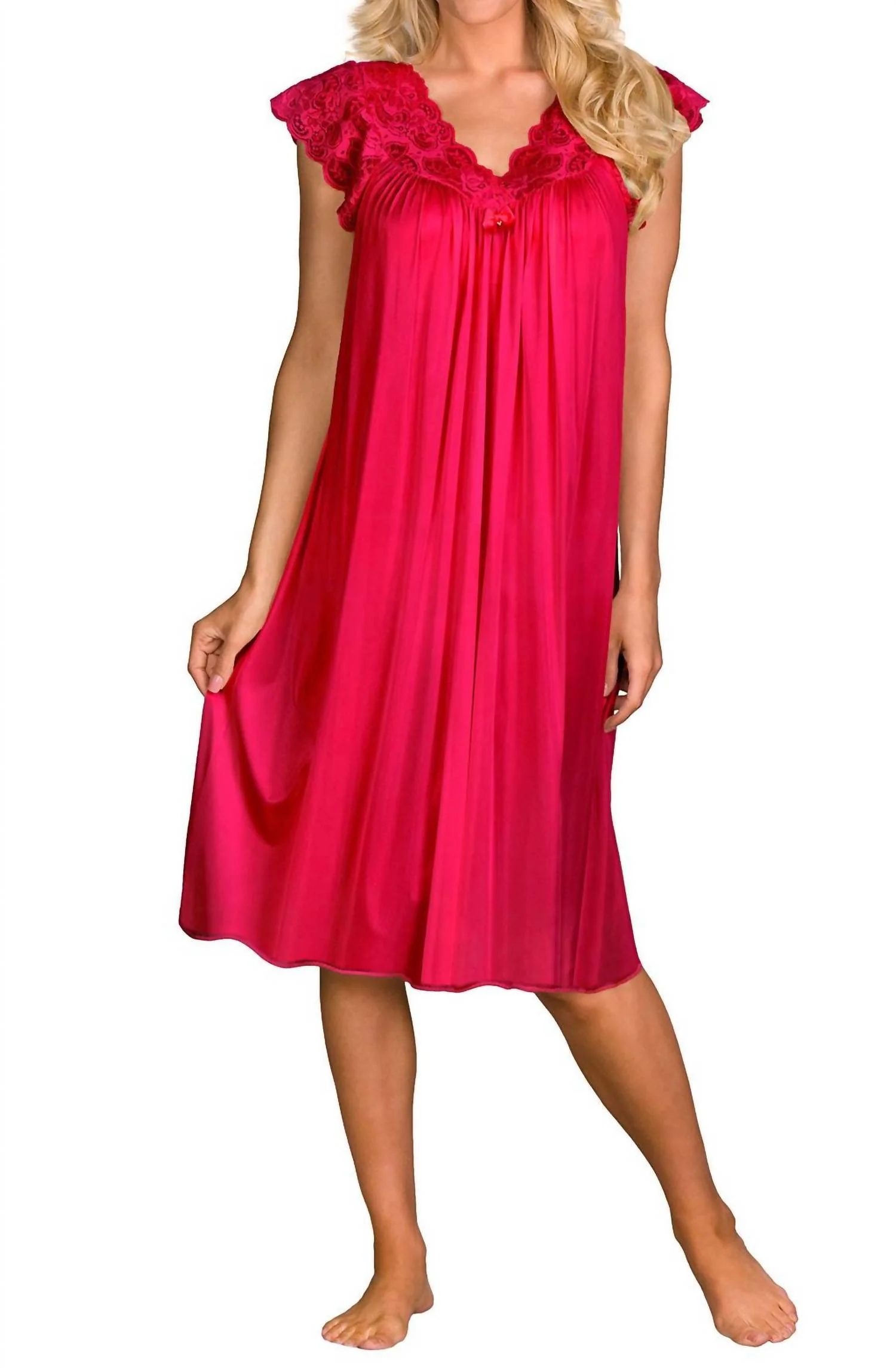 Short Lace Cap Sleeve Nightgown In Red