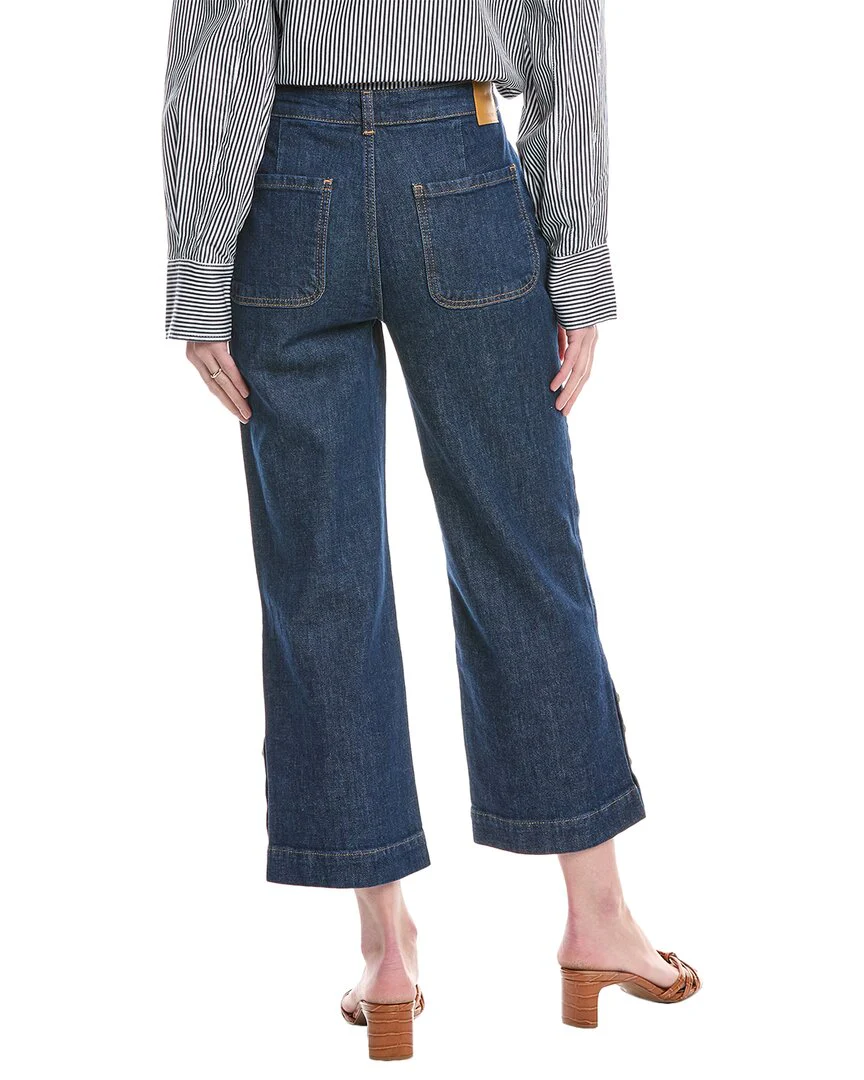 SIMKHAI Hyra Buttoned Vent Deep Indigo Cropped Jean