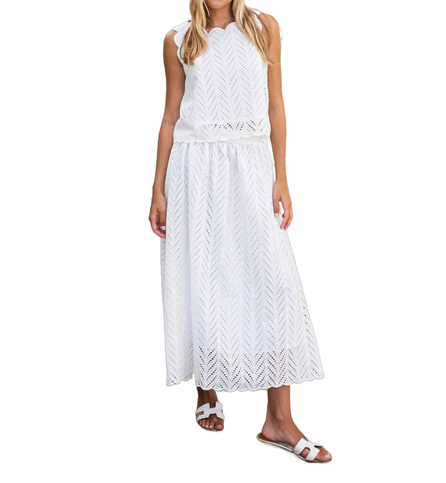 Scalloped Midi Skirt In White