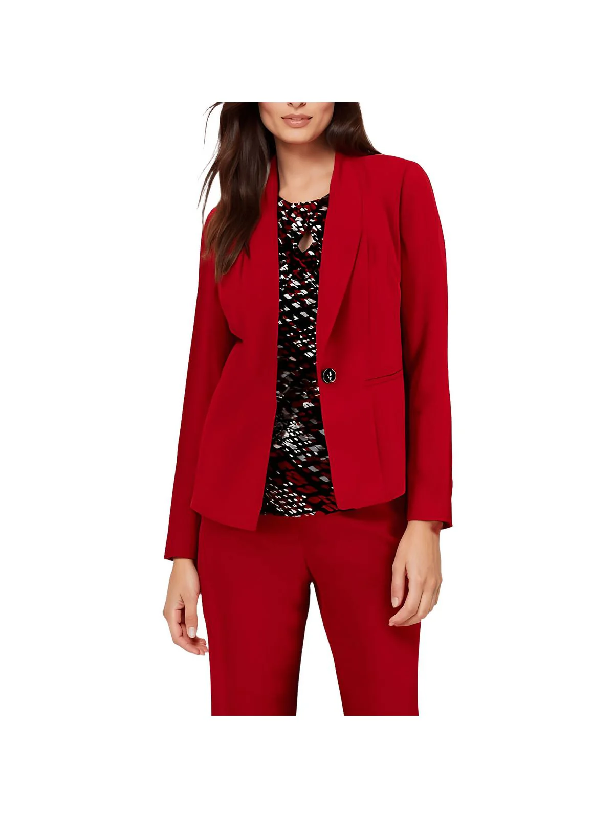 Petites Womens Crepe Stretch One-Button Blazer