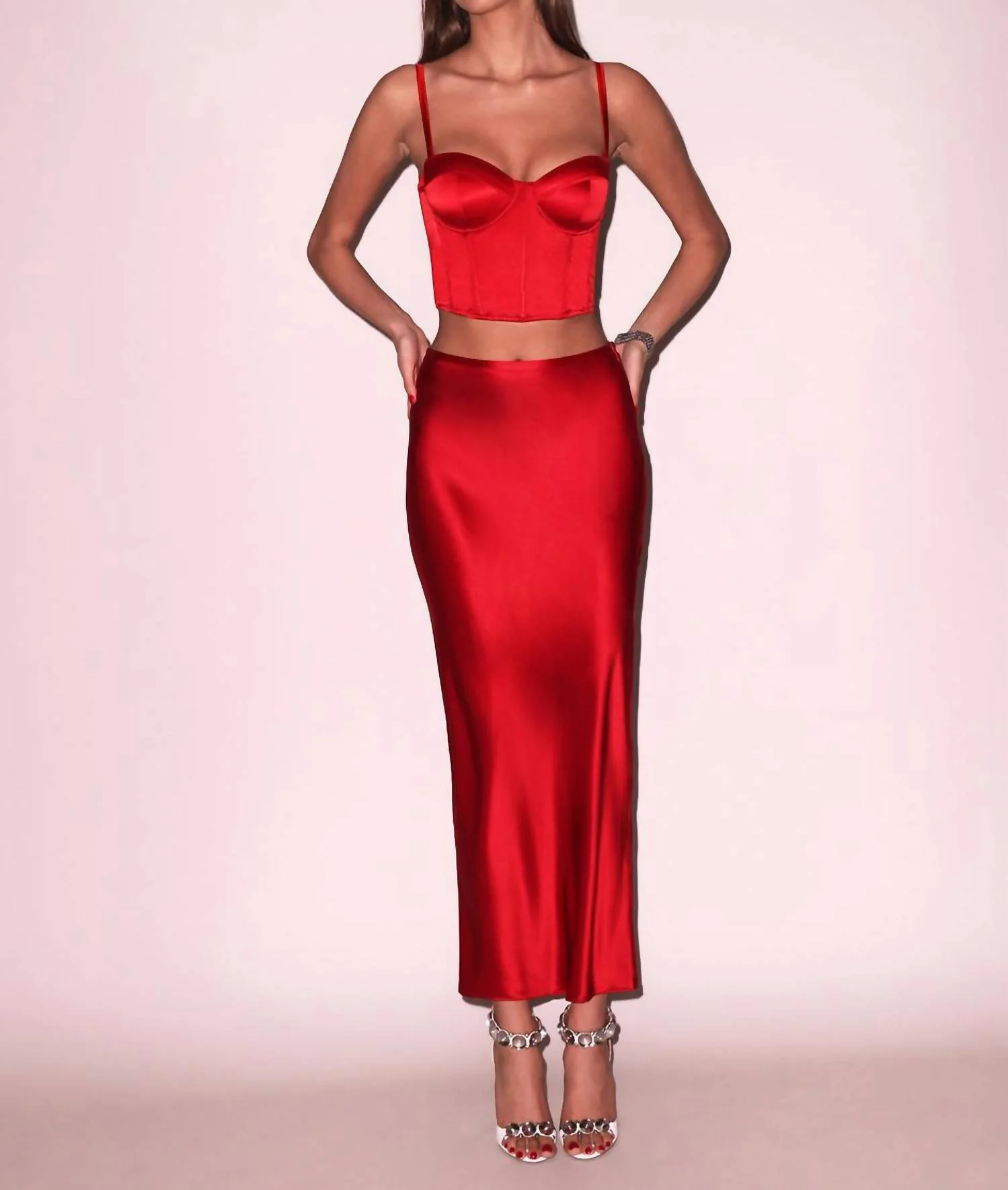 Silk Bias Cutout Skirt In Rouge