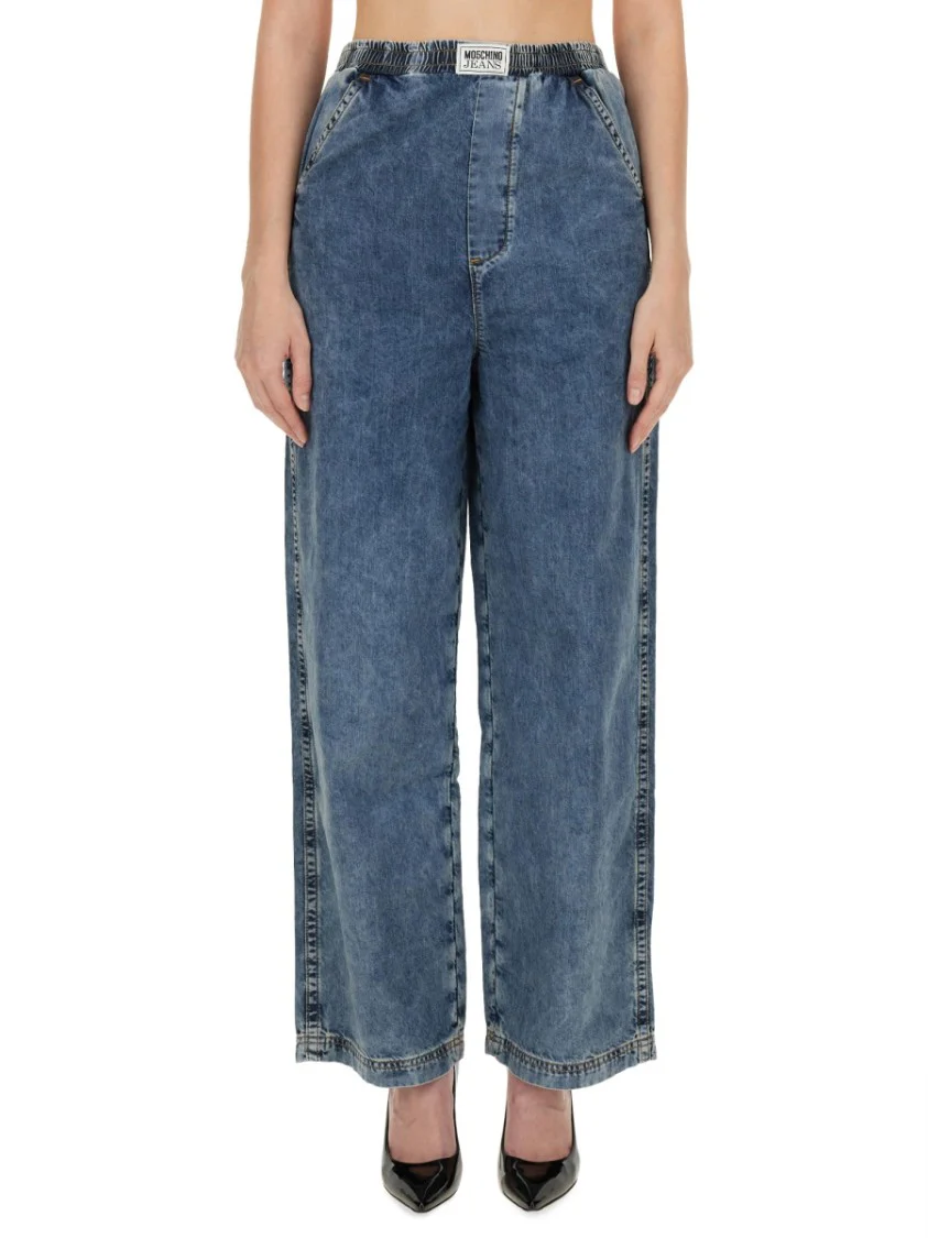 Wide-Leg Denim Trousers With High Waist