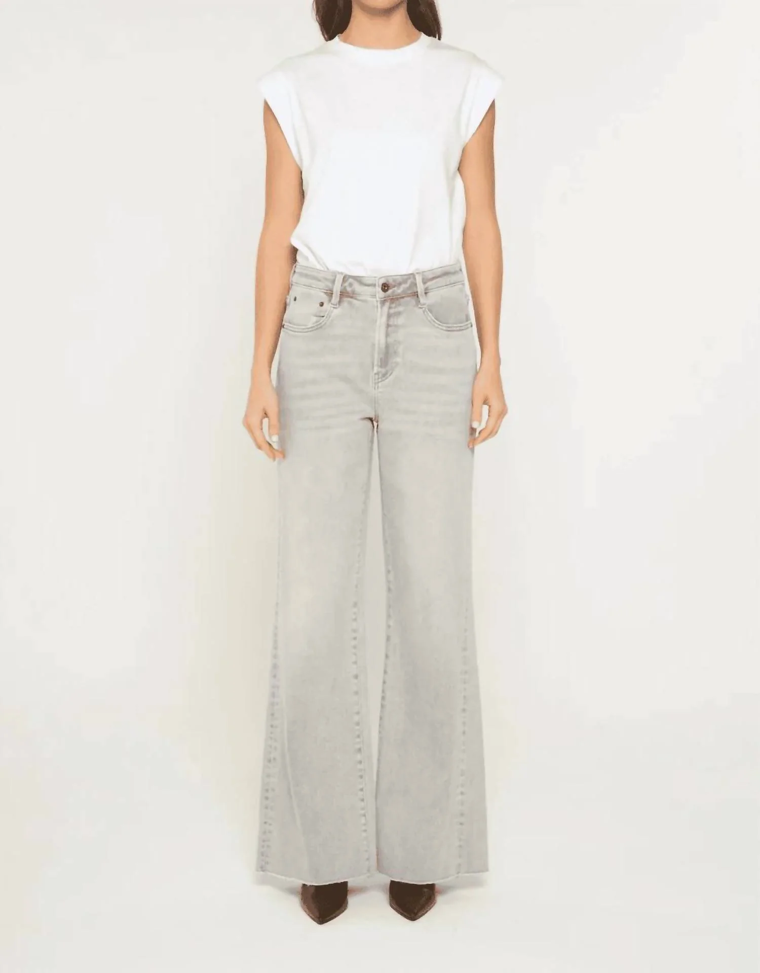 Super High Wide Leg With Raw Hem Pants In Gray