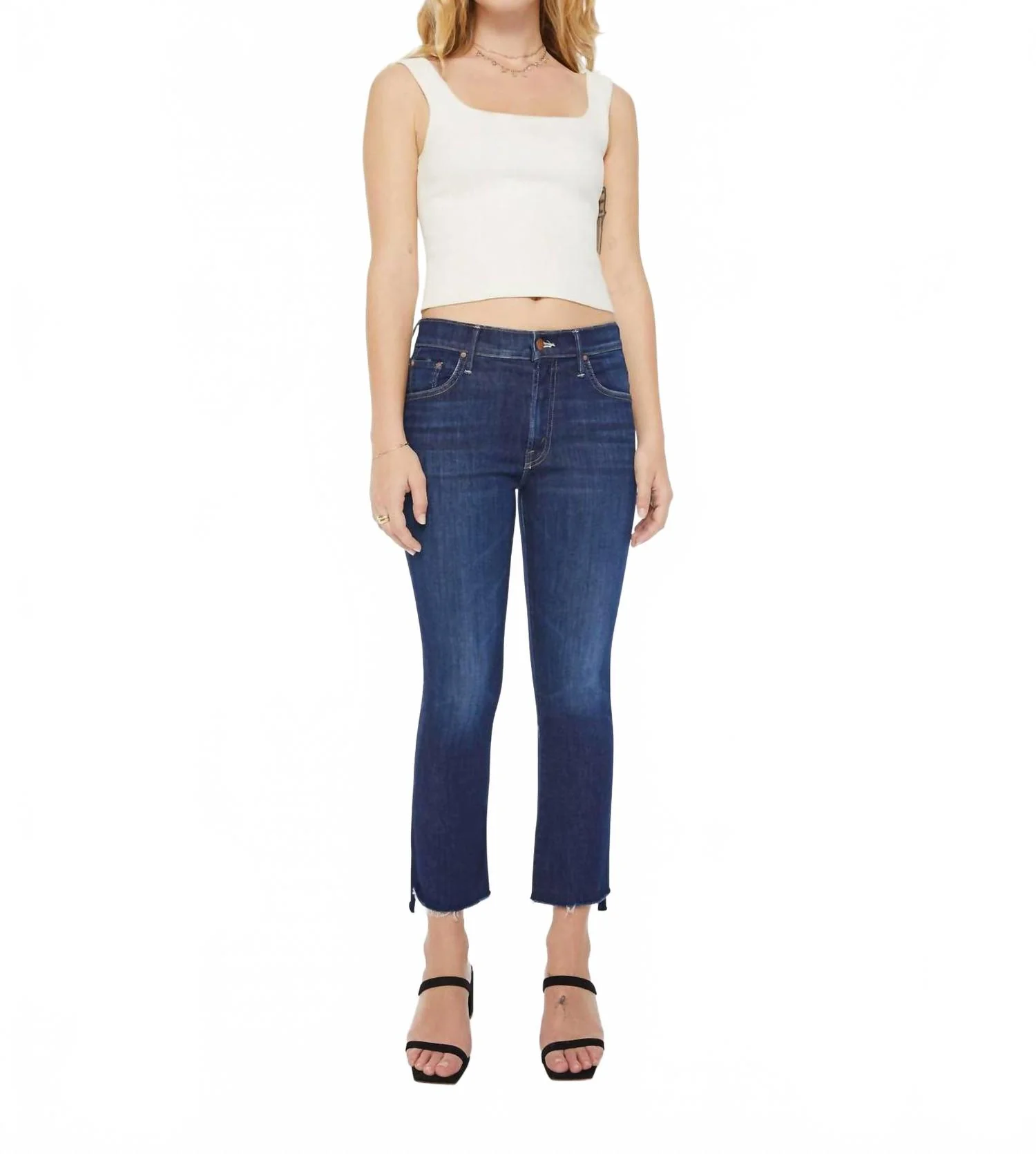 High-Waisted Crop Fray Jeans In Off Limits
