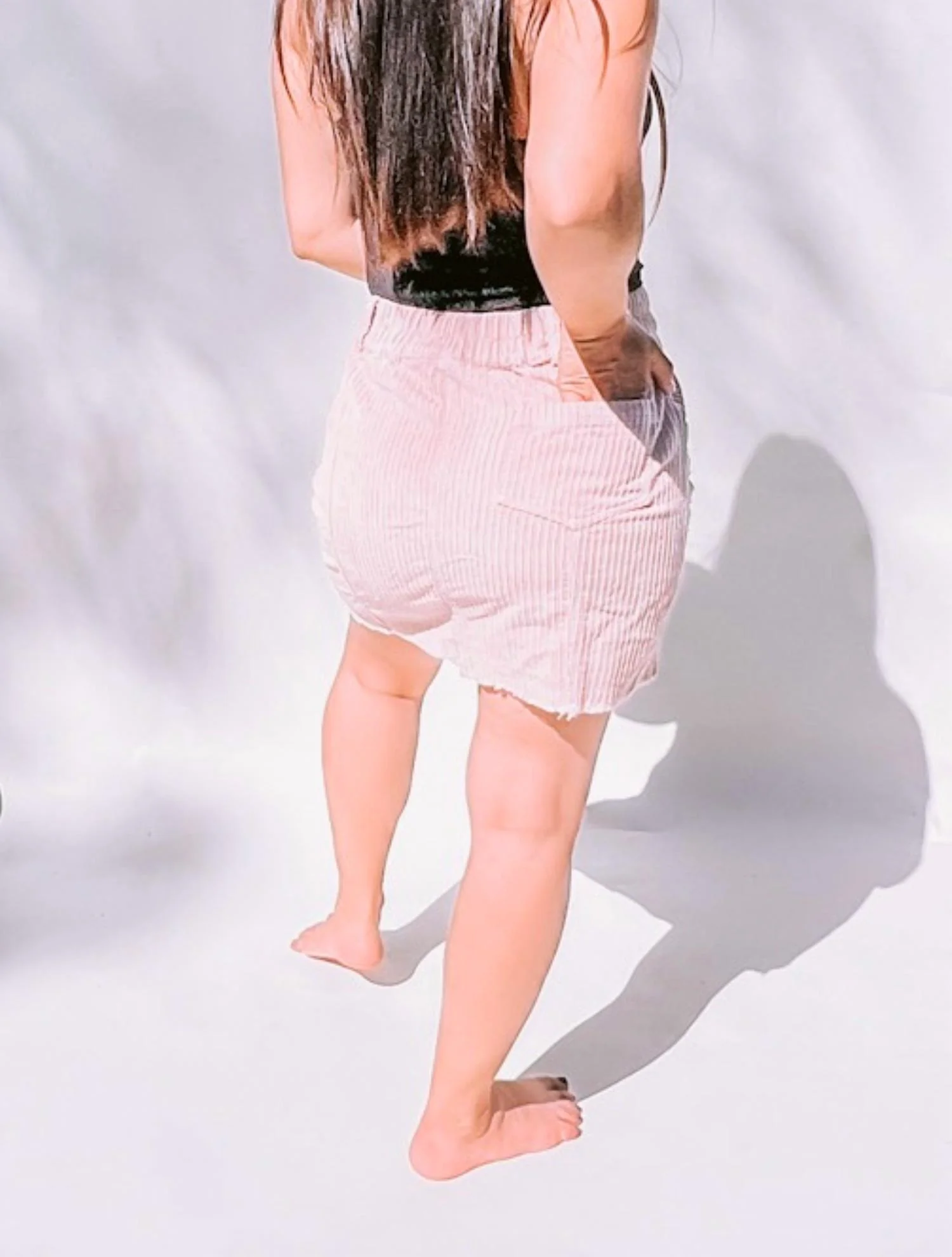 Corduroy Frayed Mini Skirt In Rose