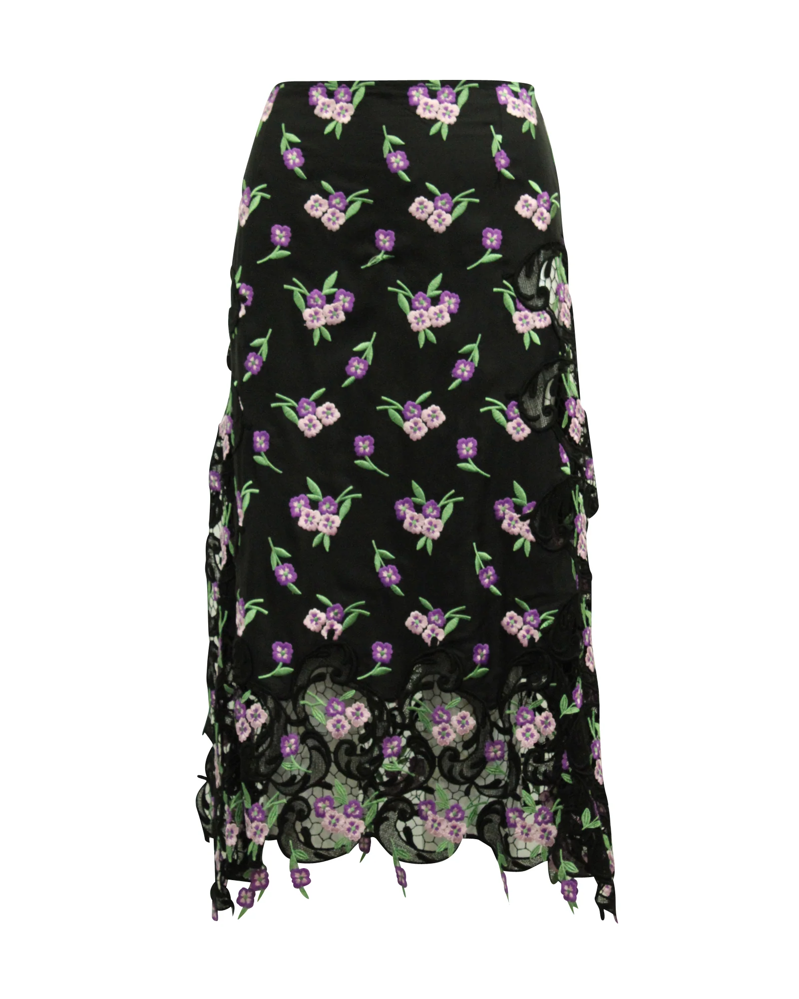 Paco Rabanne Floral Embroidered Skirt in Black Viscose