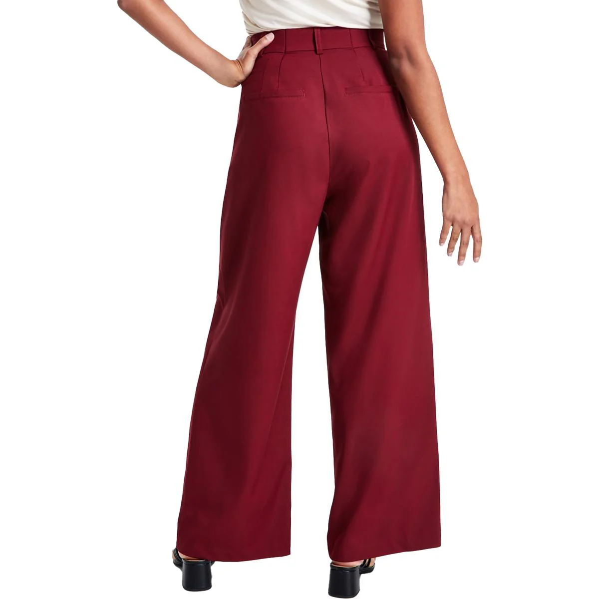 Womens Pocket Polyester Wide Leg Pants