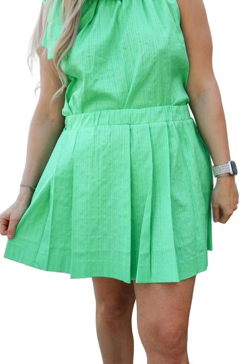 Vacay Countdown Zara Pleated Skirt In Green Apple