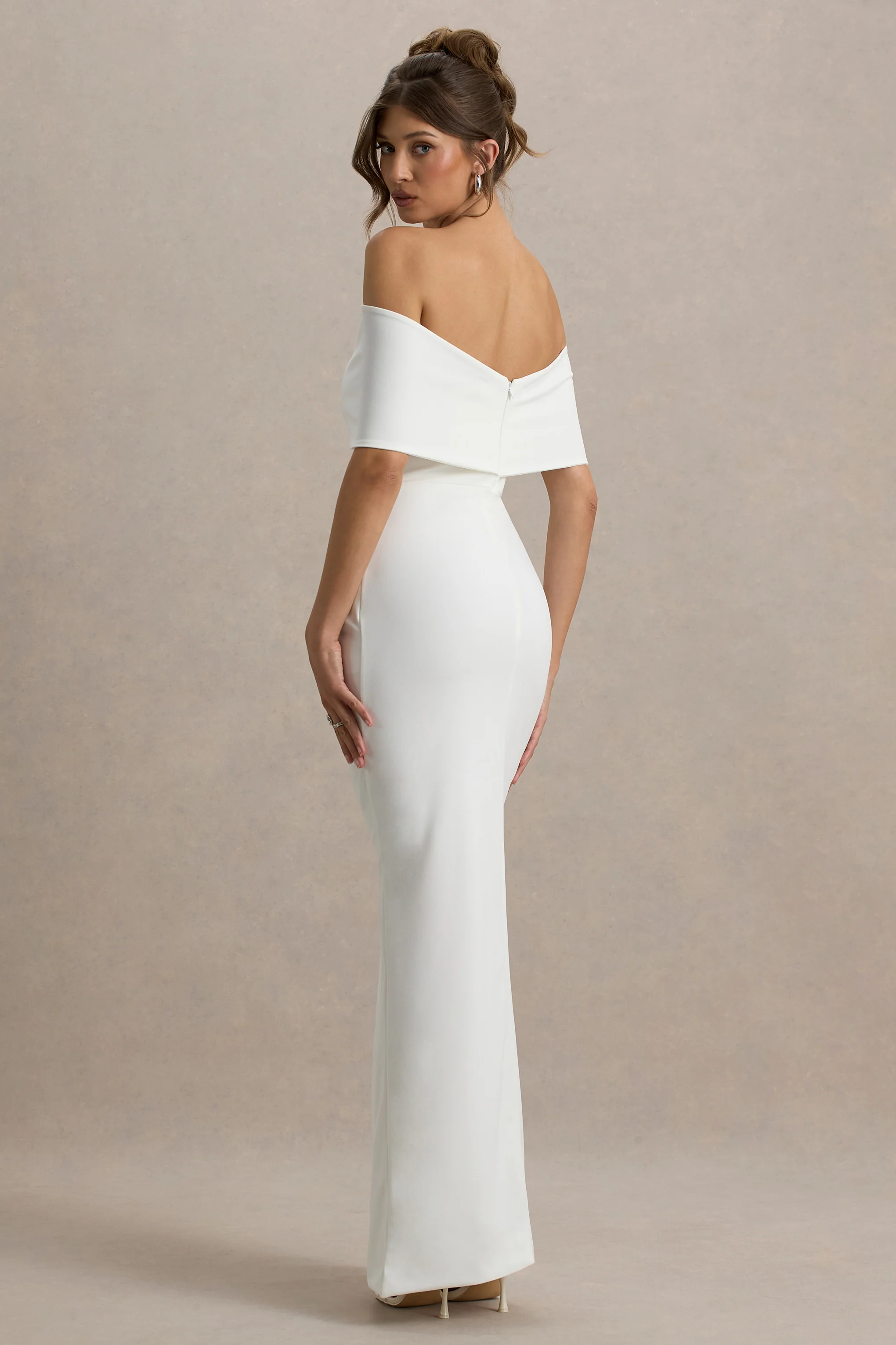 Eva | White Bardot Bow Detail Maxi Dress With Thigh Split