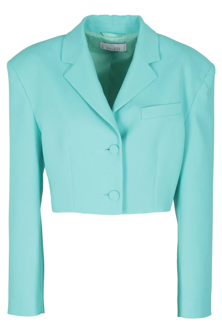 Blue Zircon Single-Breasted Crop Jacket