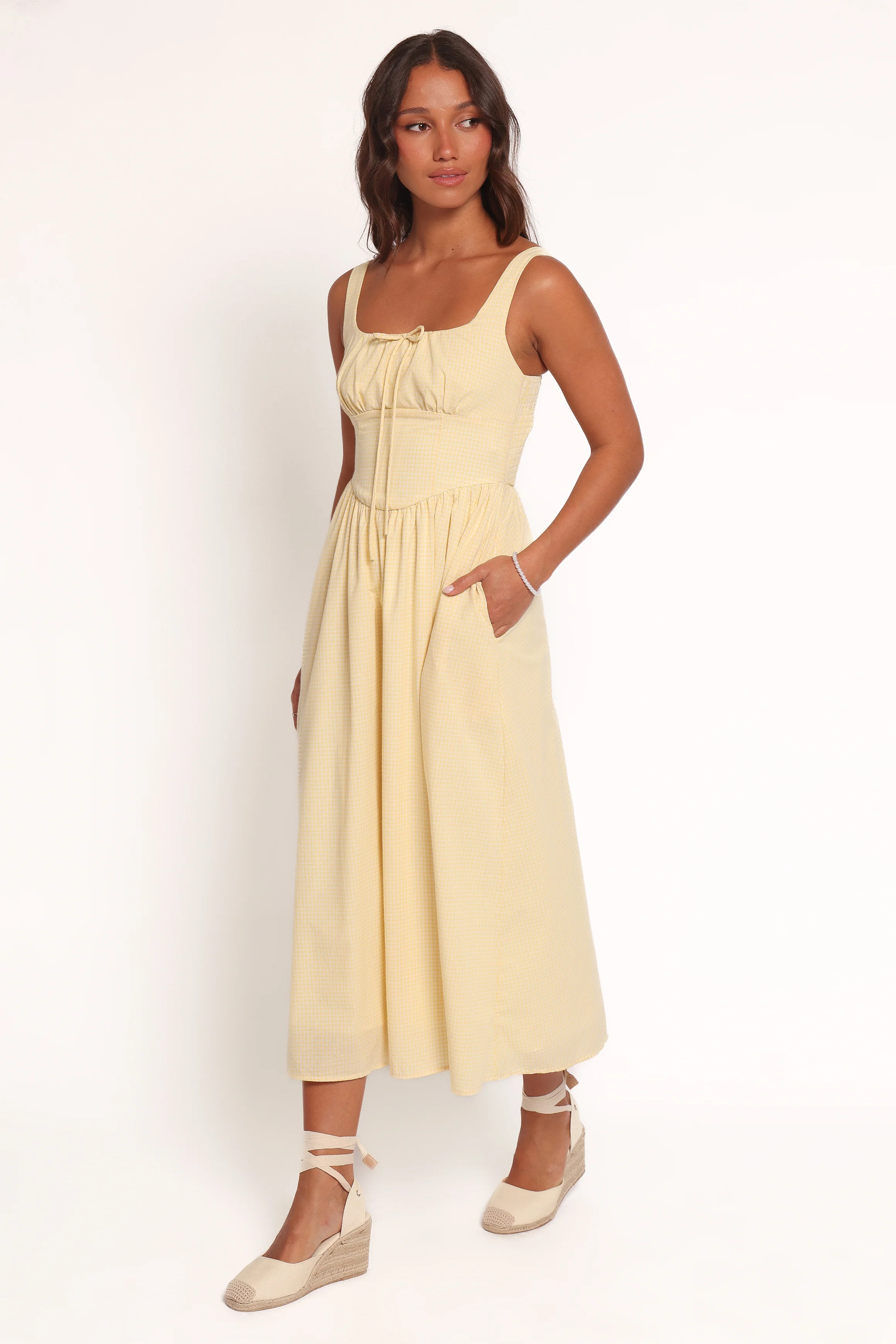 Kinslee Midi Dress - Yellow Gingham