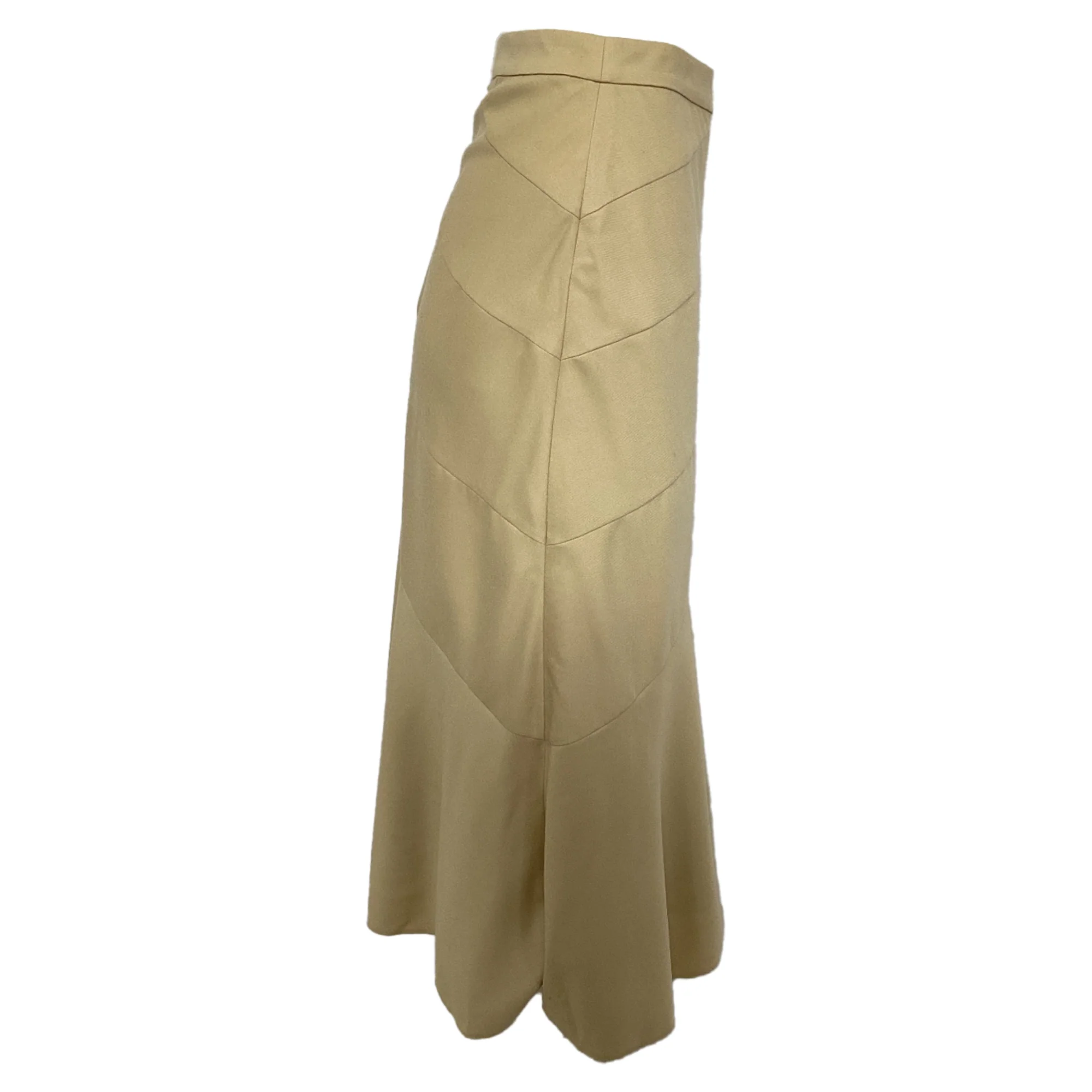 Theory Diagonal Flared Midi Skirt in Khaki Wool