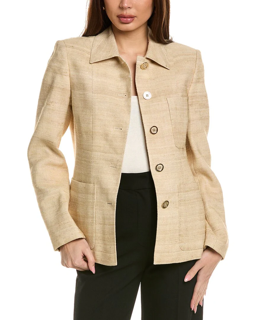 Lafayette 148 New York Patch-Pocket Tailored Linen-Blend Chore Jacket