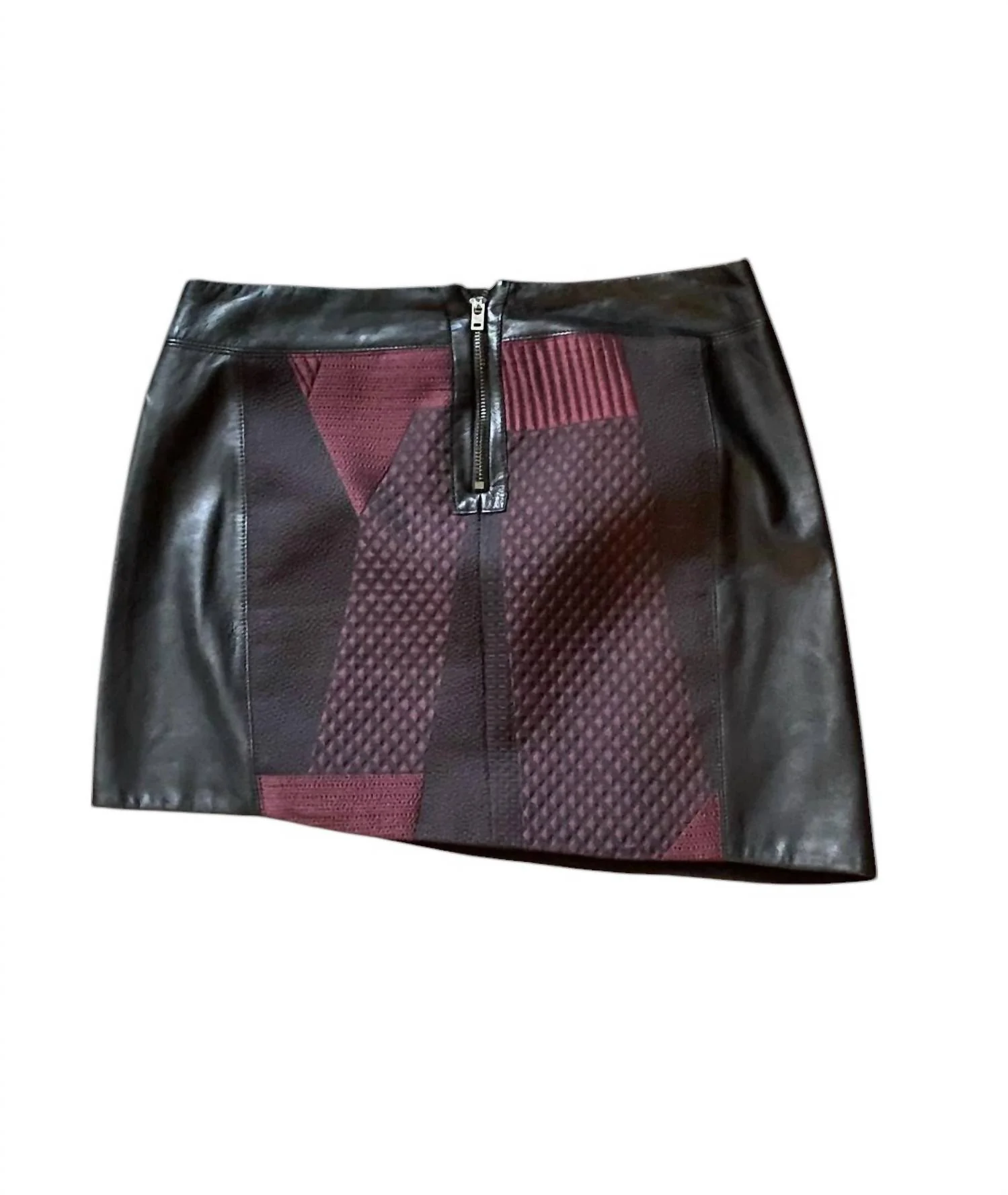 Pre-Loved Women's Cloth And Leather Skirt In Black And Burgundy
