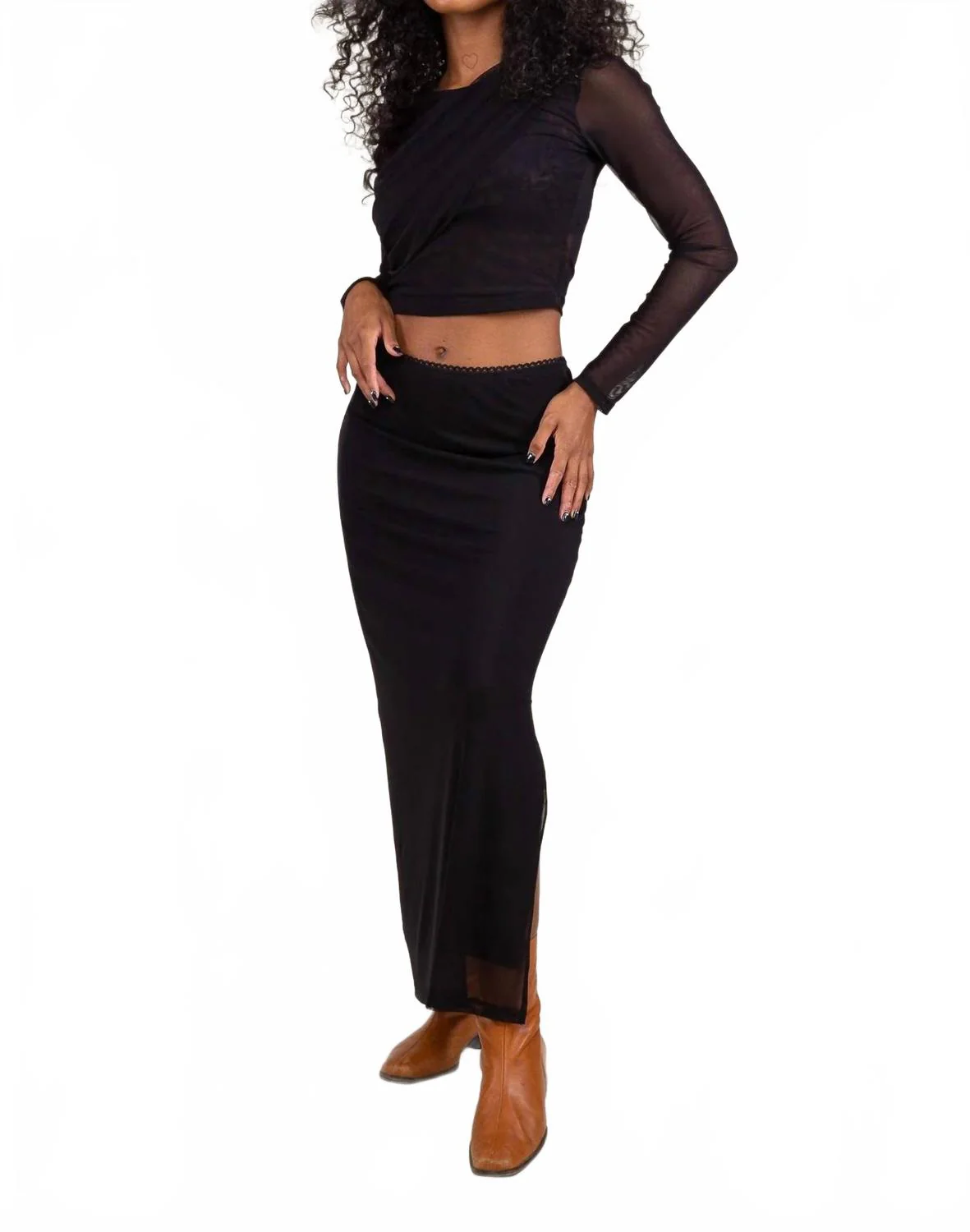 Mesh Midi Skirt - Plus In Black