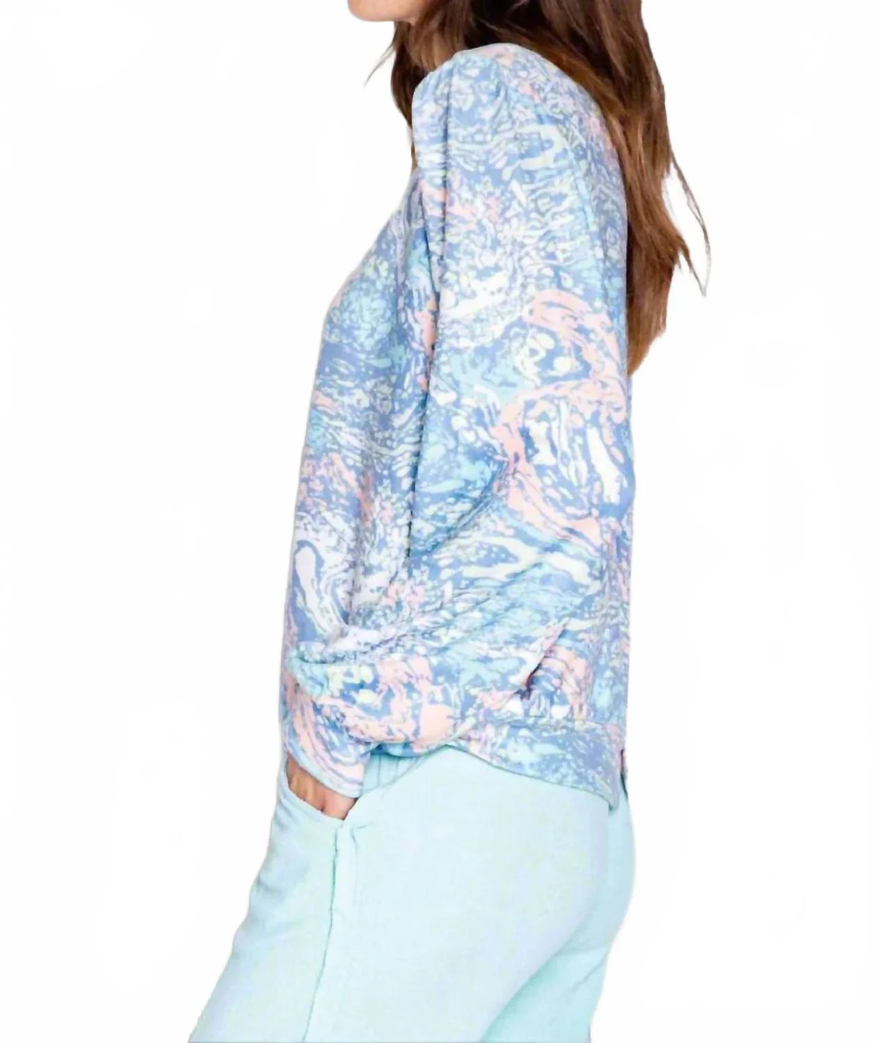 Molten Marble Long Sleeve Lounge Top In Multi