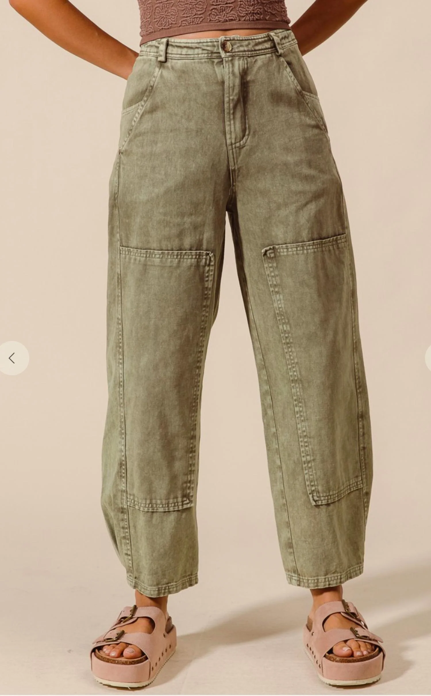 Mineral Wash Barrell Jeans In Olive