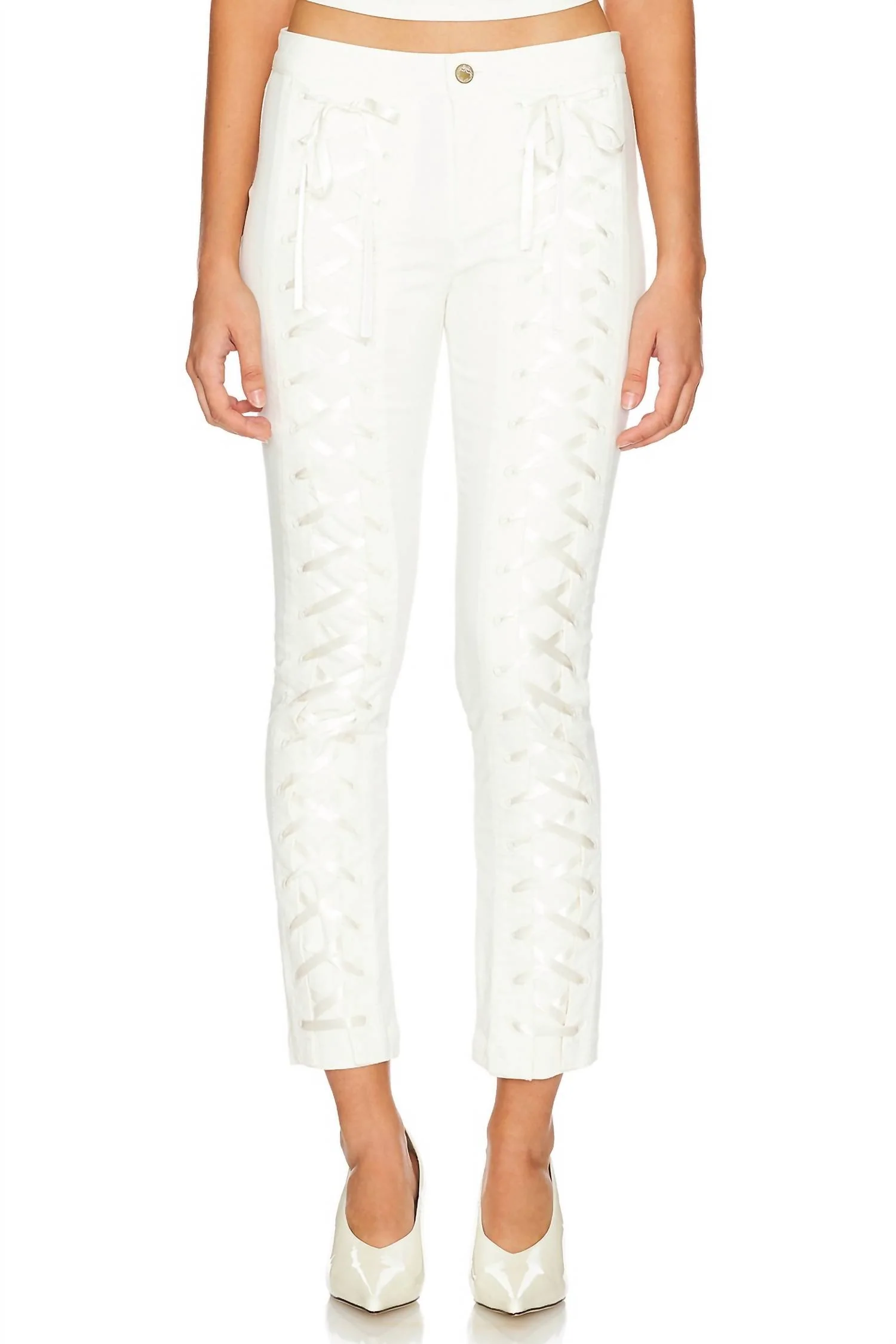 Doro Lace Up Bow Pants In Cream