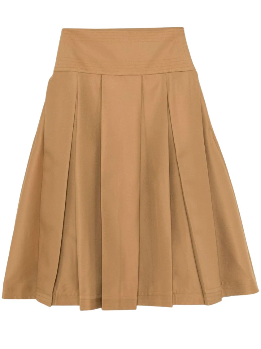 Brown Ochre Mid-Length Pleated Layan Skirt