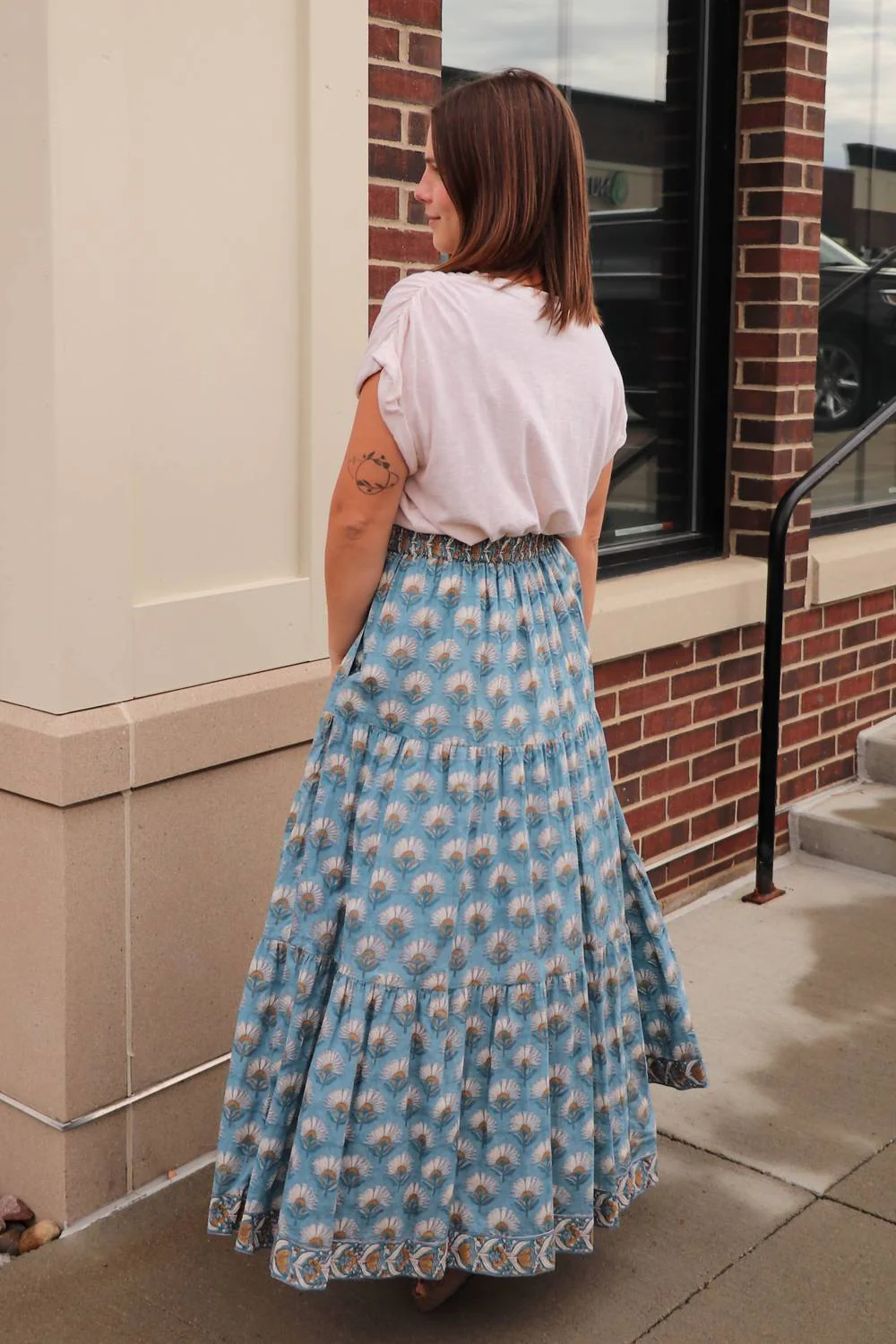 Oliver Floral Tiered Skirt In Bluestone