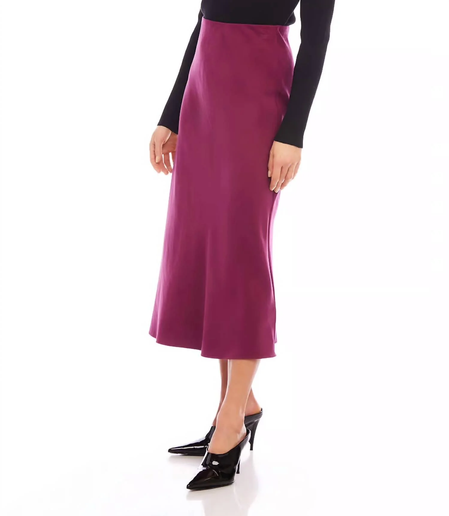 Bias Cut Midi Skirt In Wine
