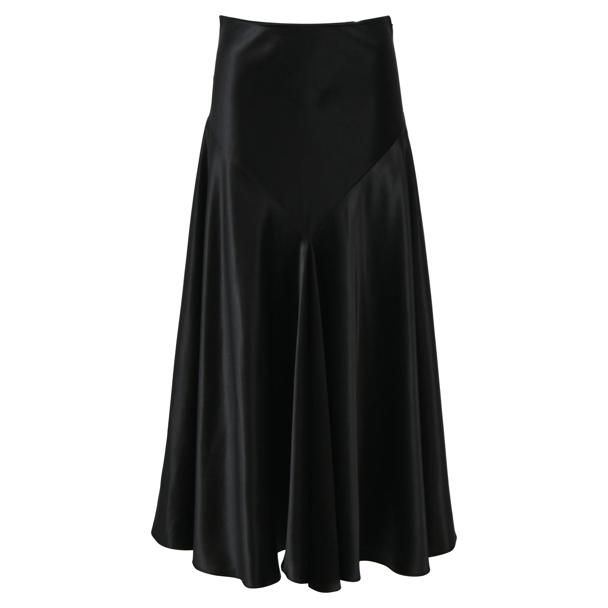 Co High-Waisted Midi Flared Skirt in Black Silk