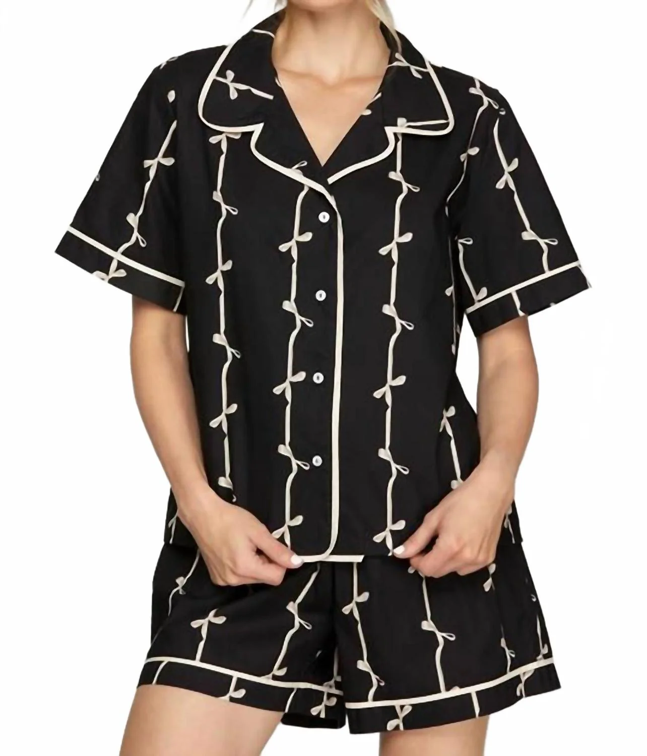 Bow Pajama Set In Black