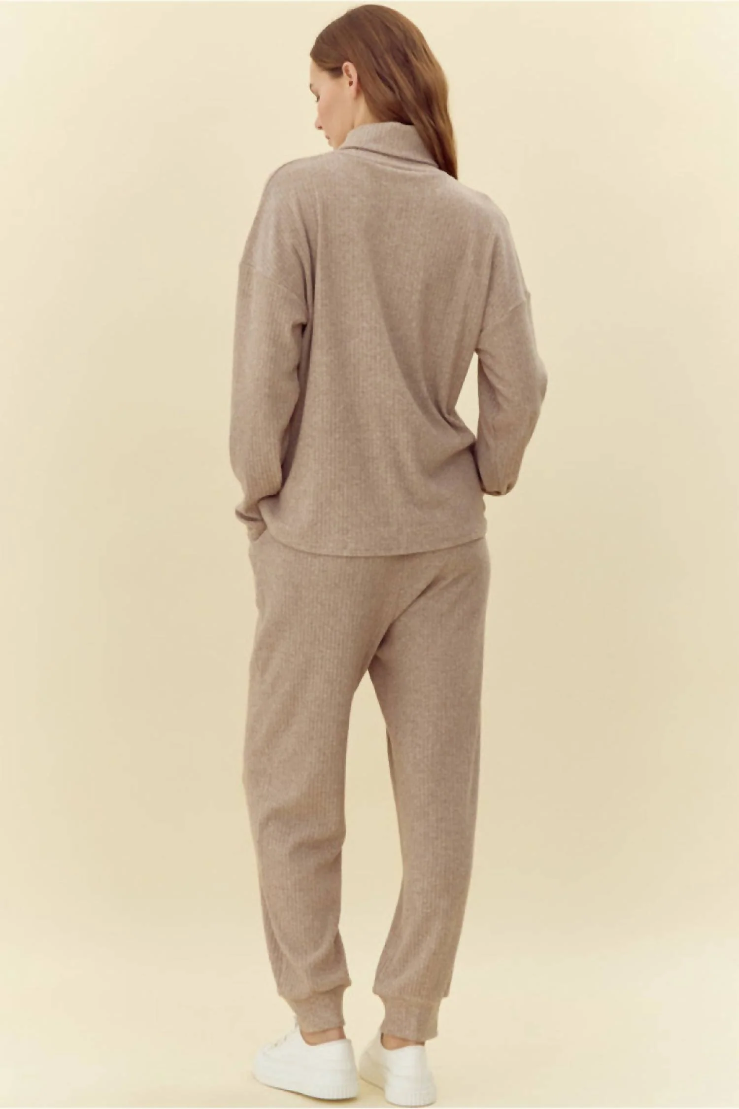 Ribbed Loose Fit Lounge Set In Oatmeal