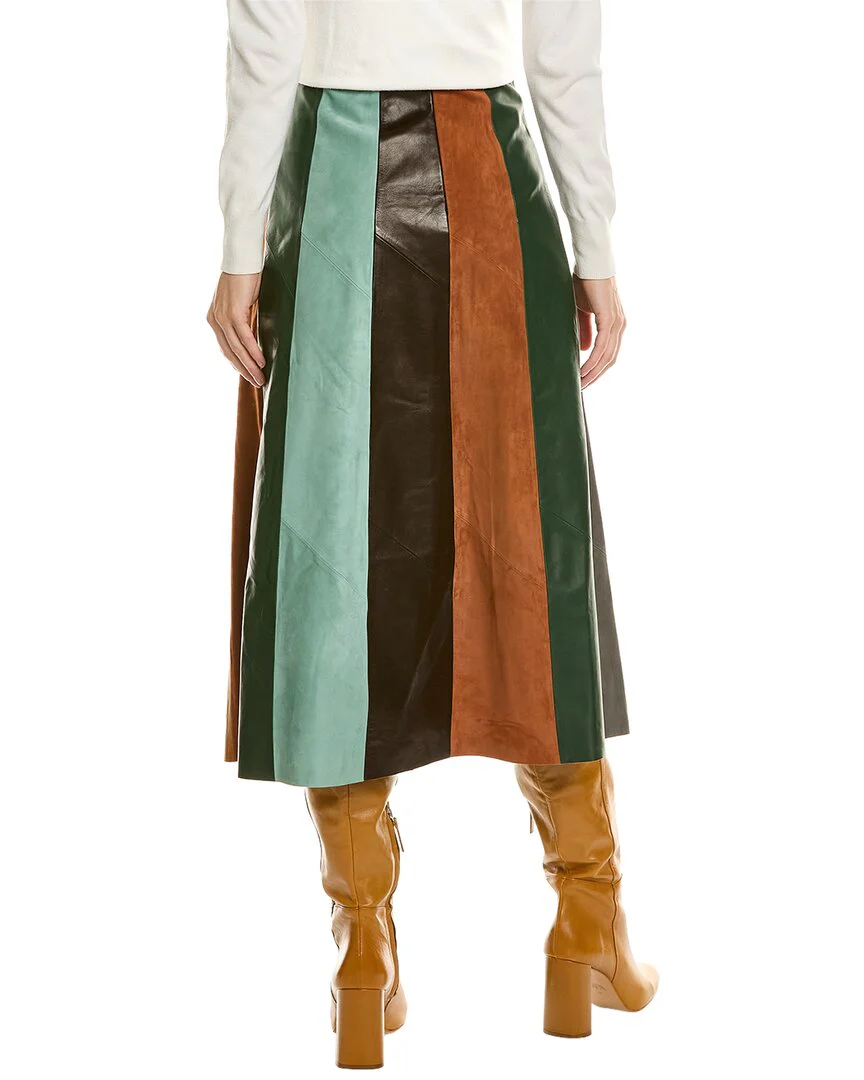 Ferragamo Paneled Multicolor Leather & Suede Midi Skirt