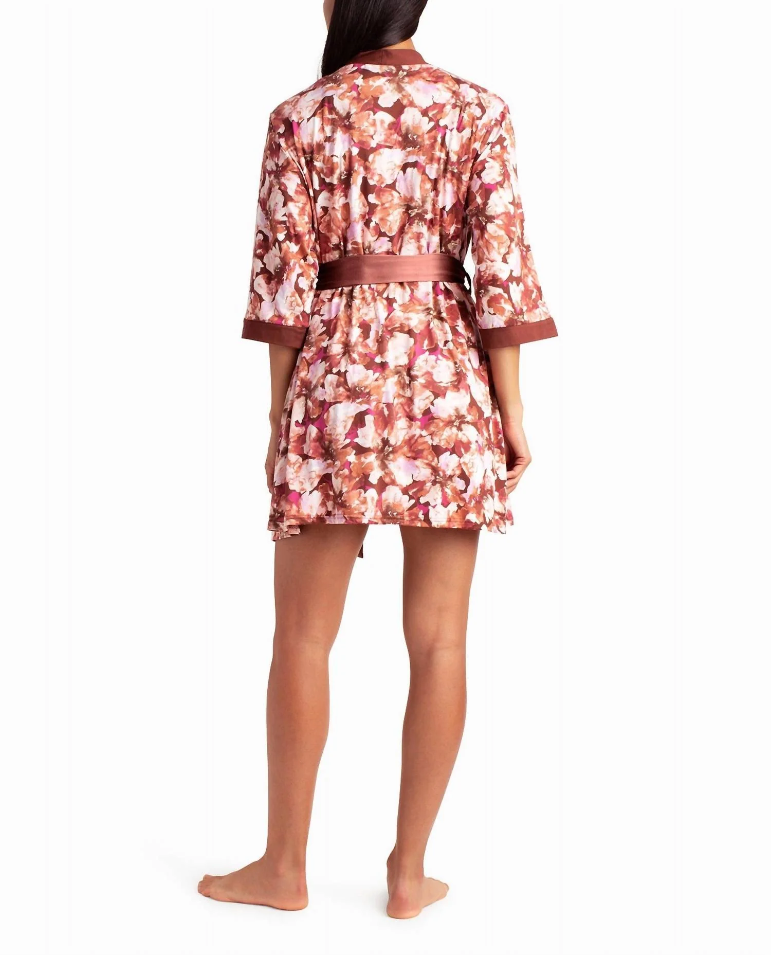 Peached Jersey Three-Piece Sleepwear Set In Cacao Floral