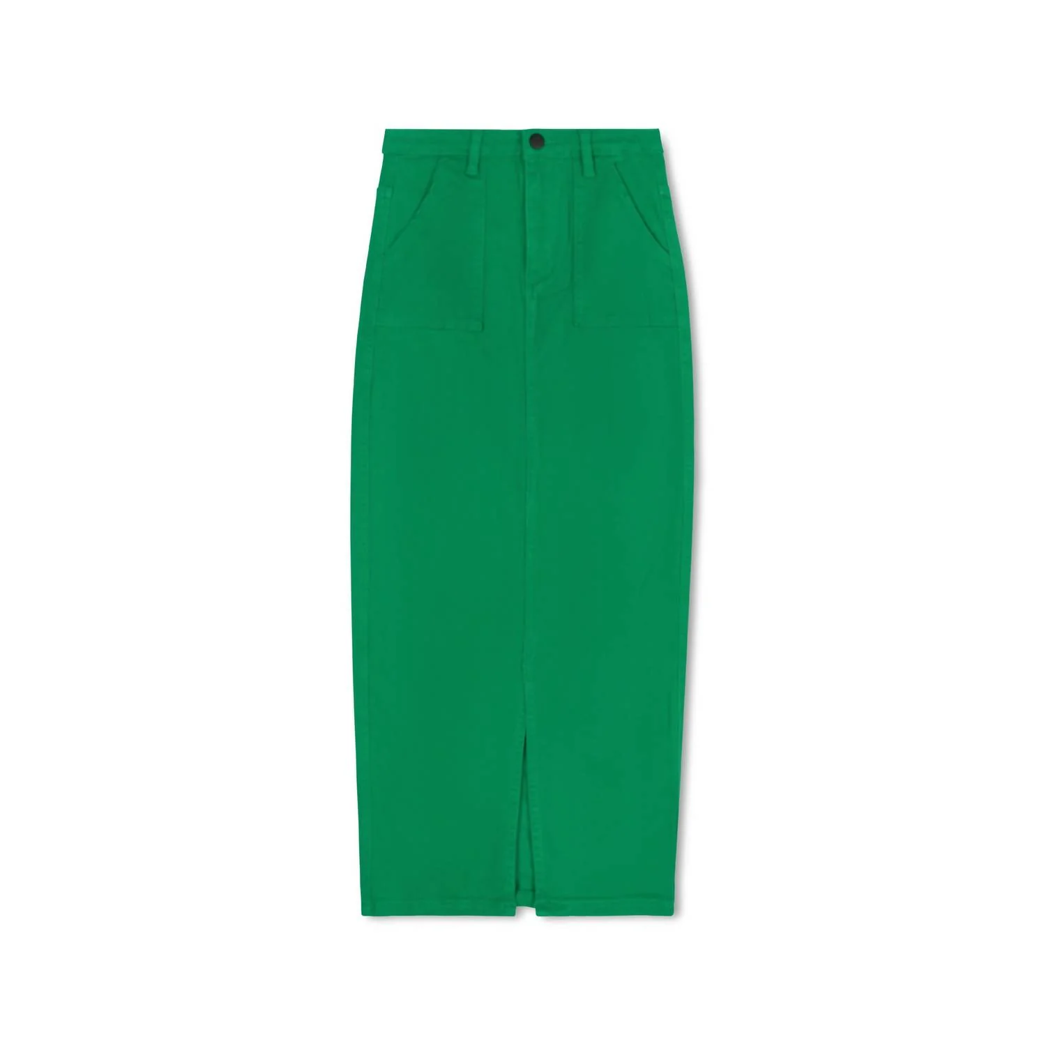 Colored Midi Denim Skirt With Front Slit In Kelly Green