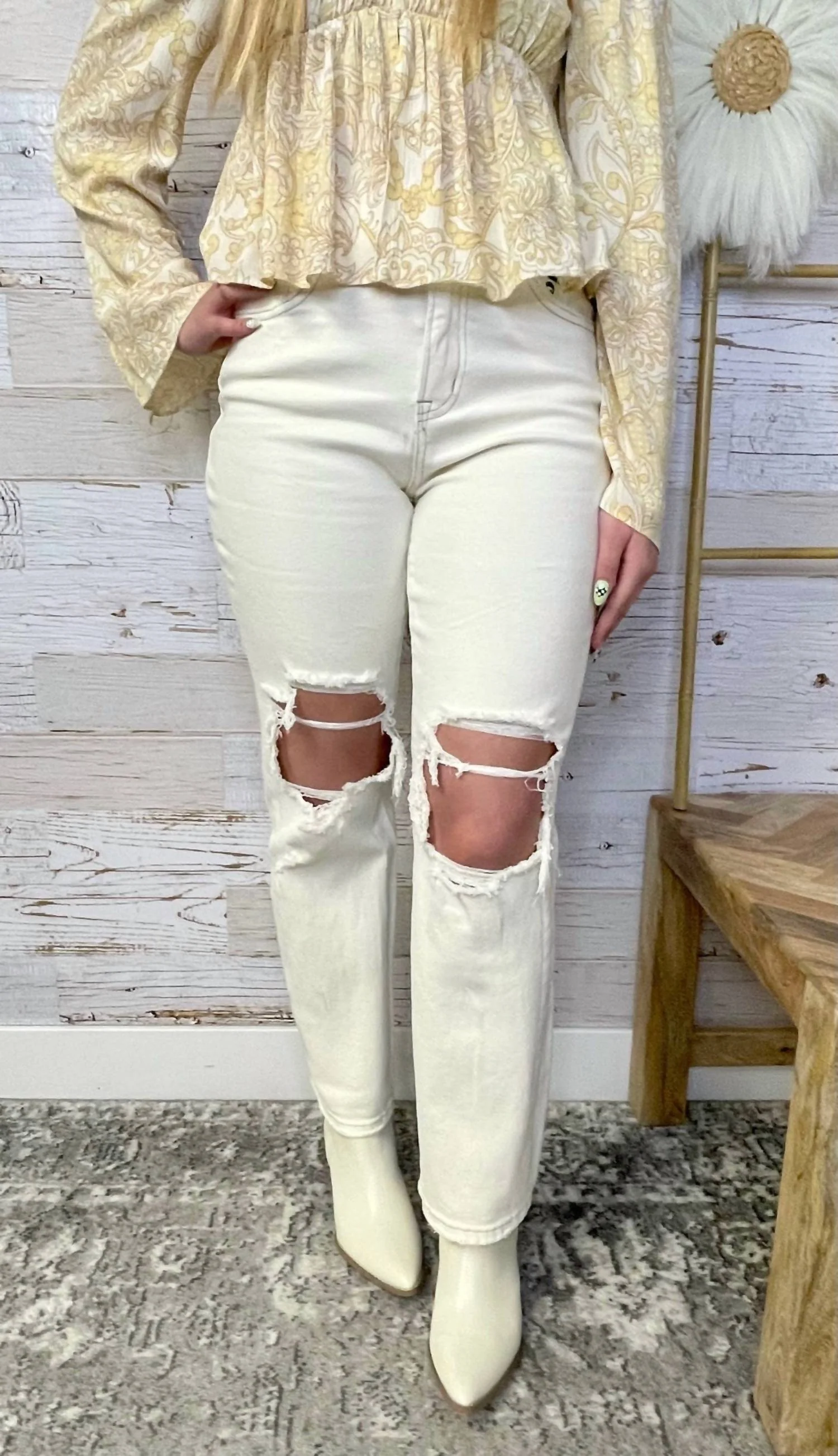 Distressed Dad Jean In Ecru