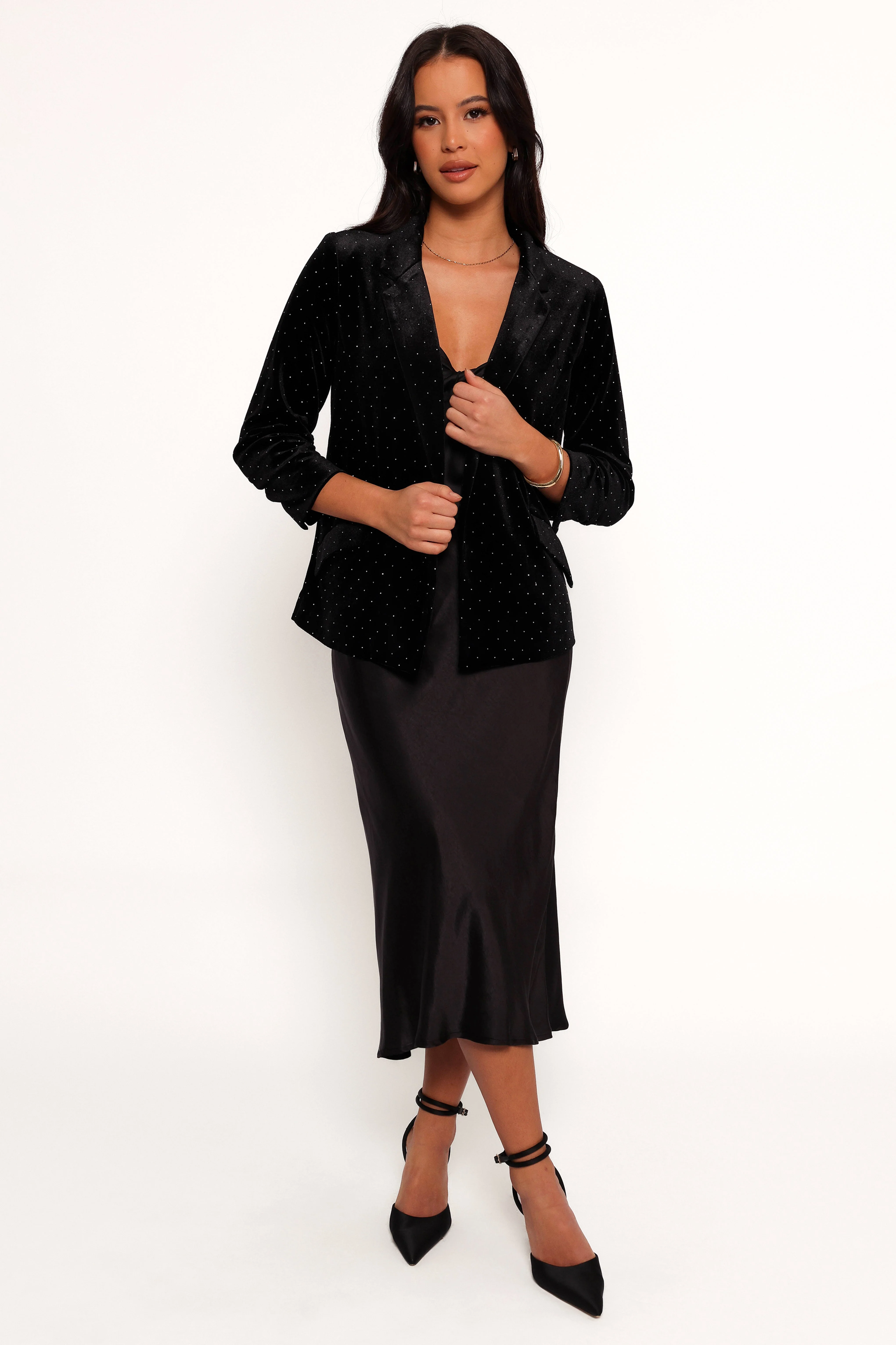 Inka All Over Rhinestone Velvet Blazer - Black