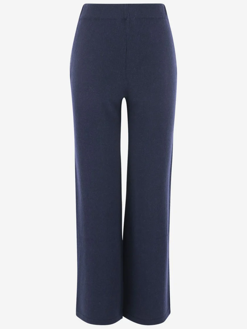 Navy Blue Cashmere Pants With Elasticized Waist