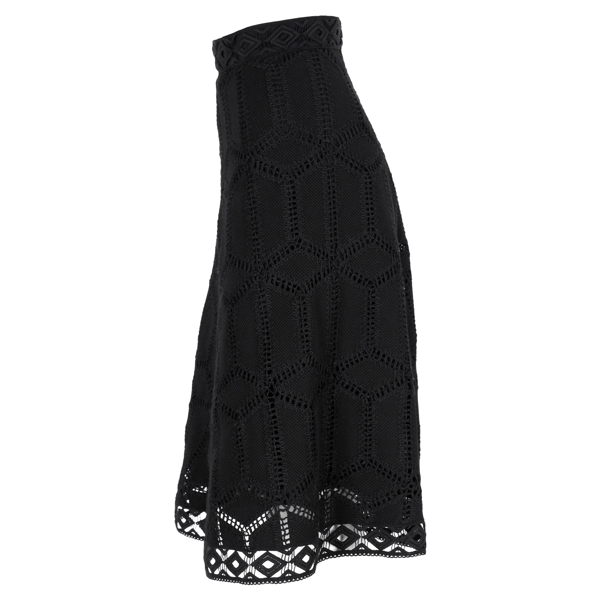 Ba&Sh Embroidered Midi A-Line Skirt in Black Polyester
