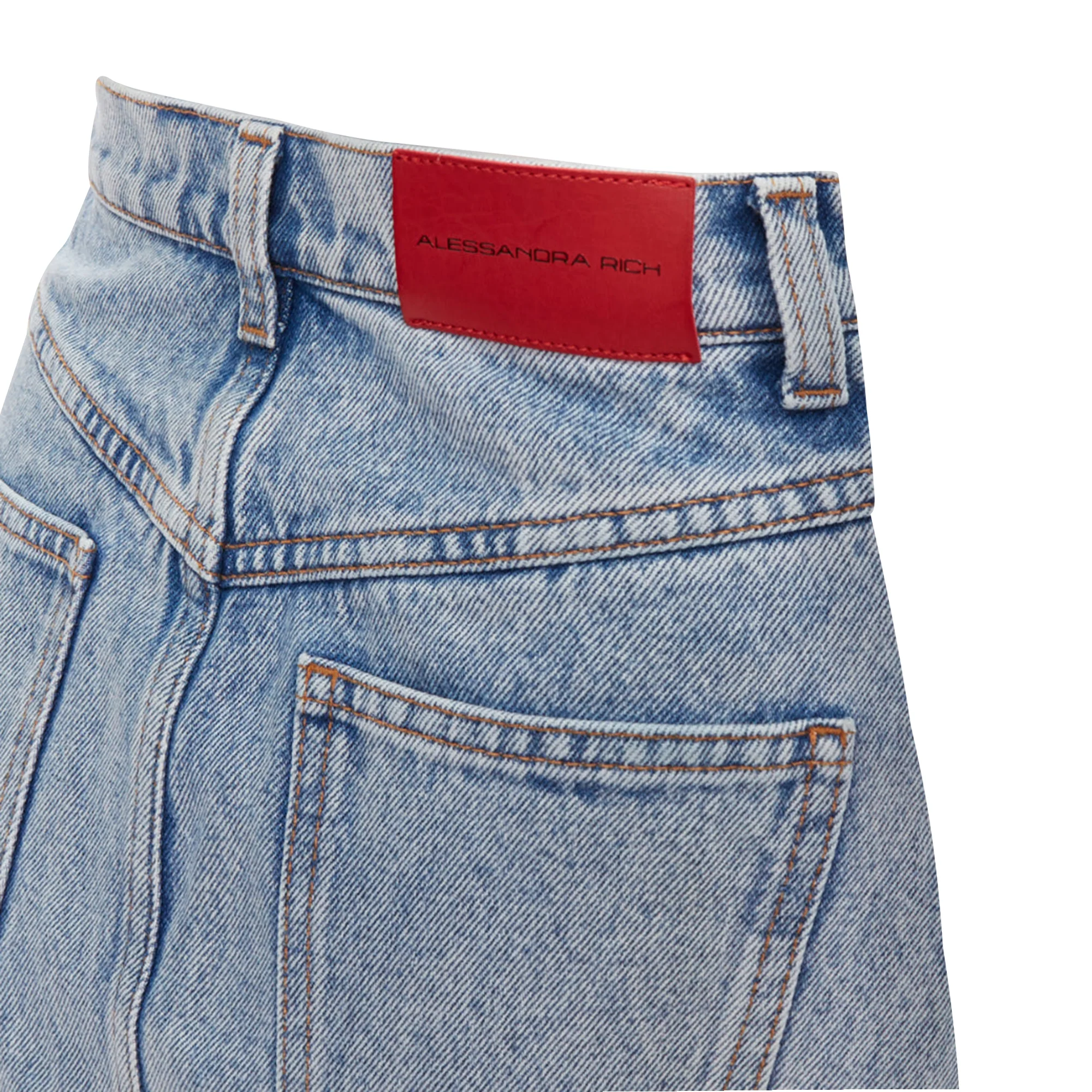 Alessandra Rich Washed Denim Crystal Embellished Mini Skirt