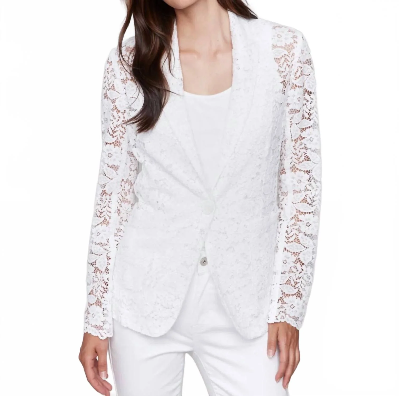 Long Sleeve Lace Blazer In White