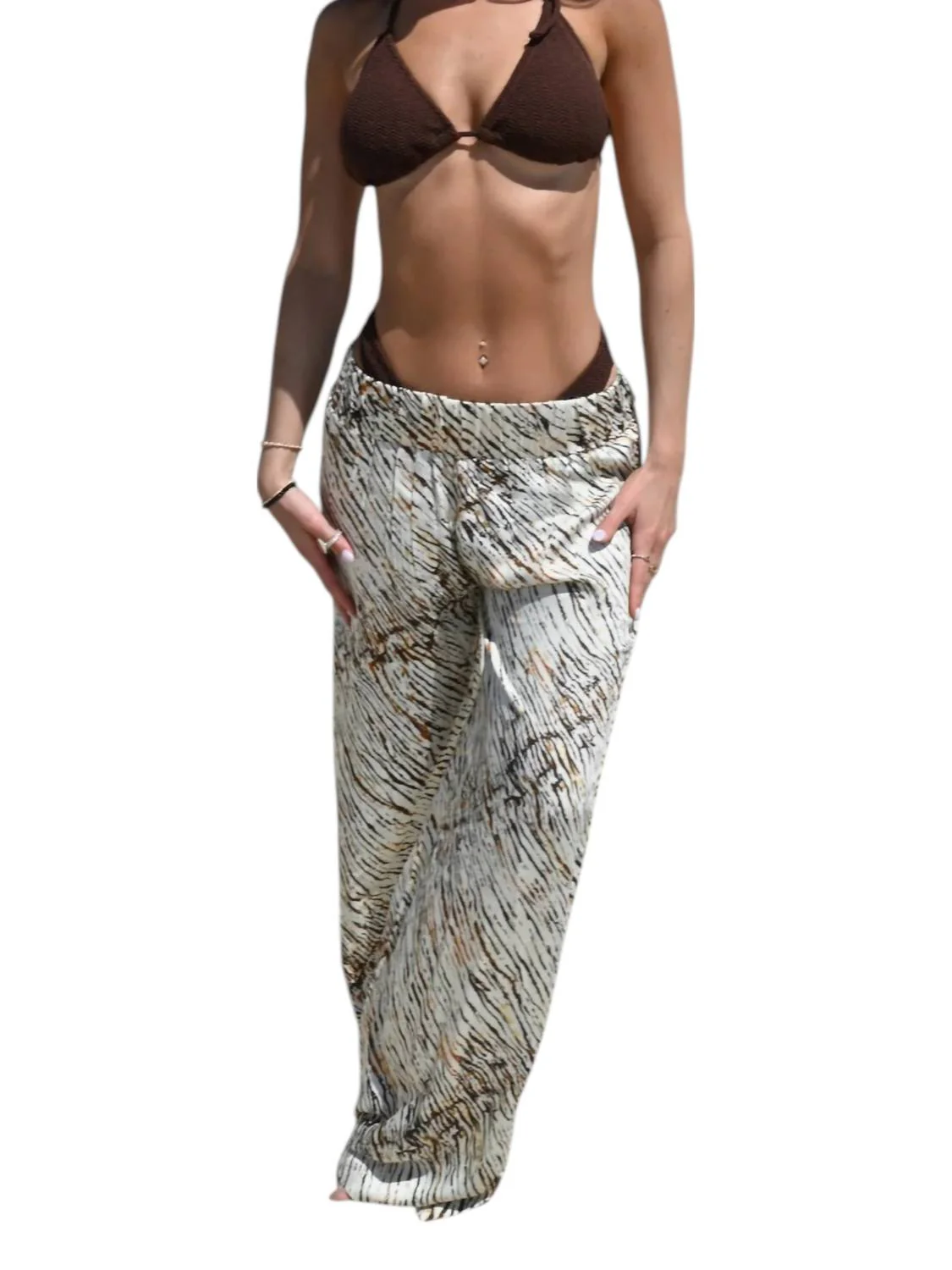 Casual Breeze Flowy Wide Leg Pants In Neutral Sahara