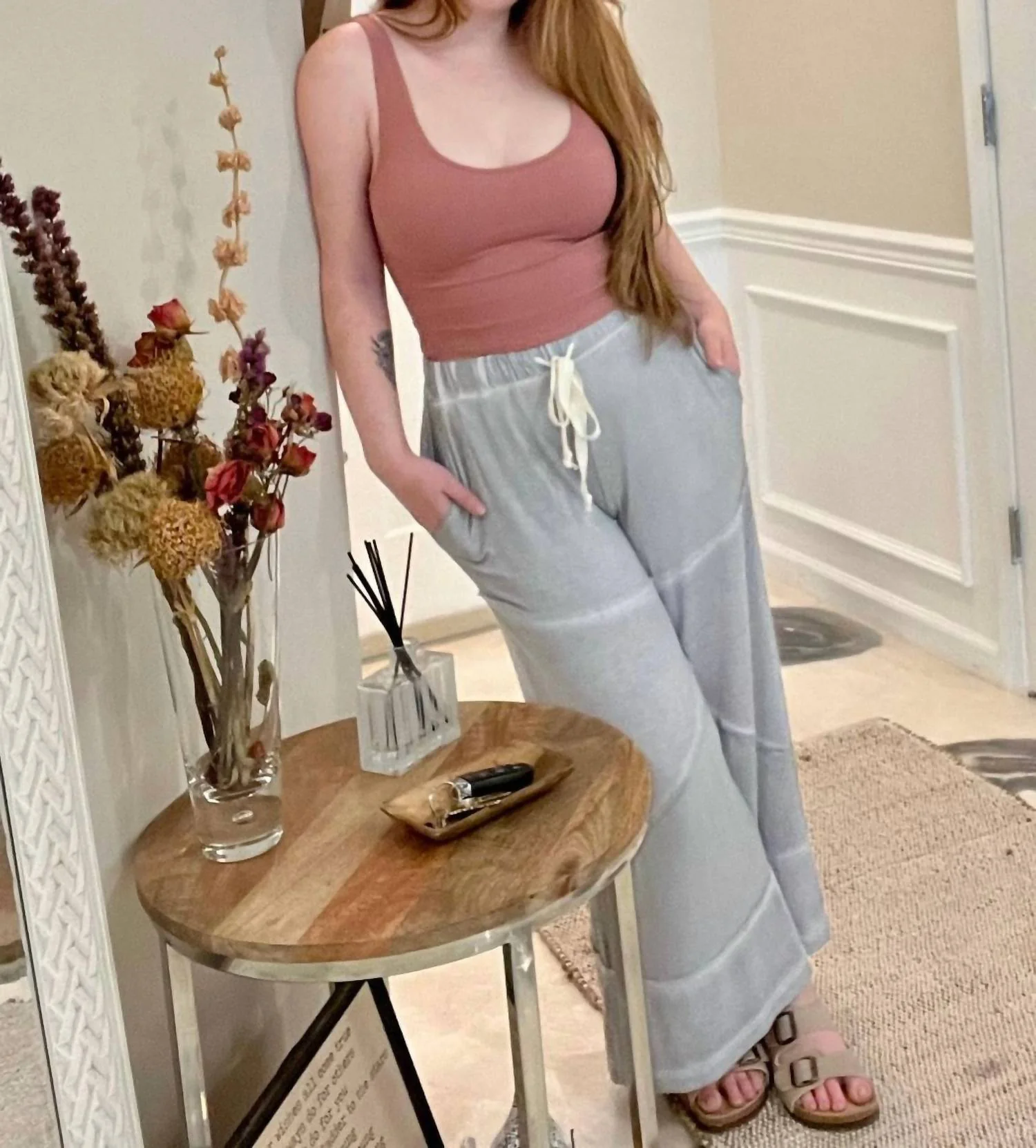 Contrast Knit Culottes In Dove Gray