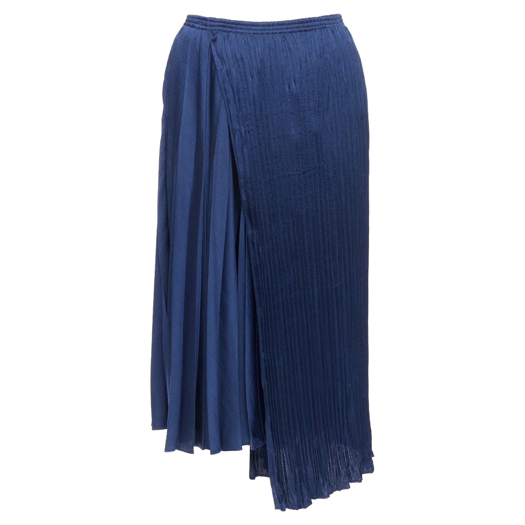 Vince multi plisse elastic waist asymmetric hem midi skirt